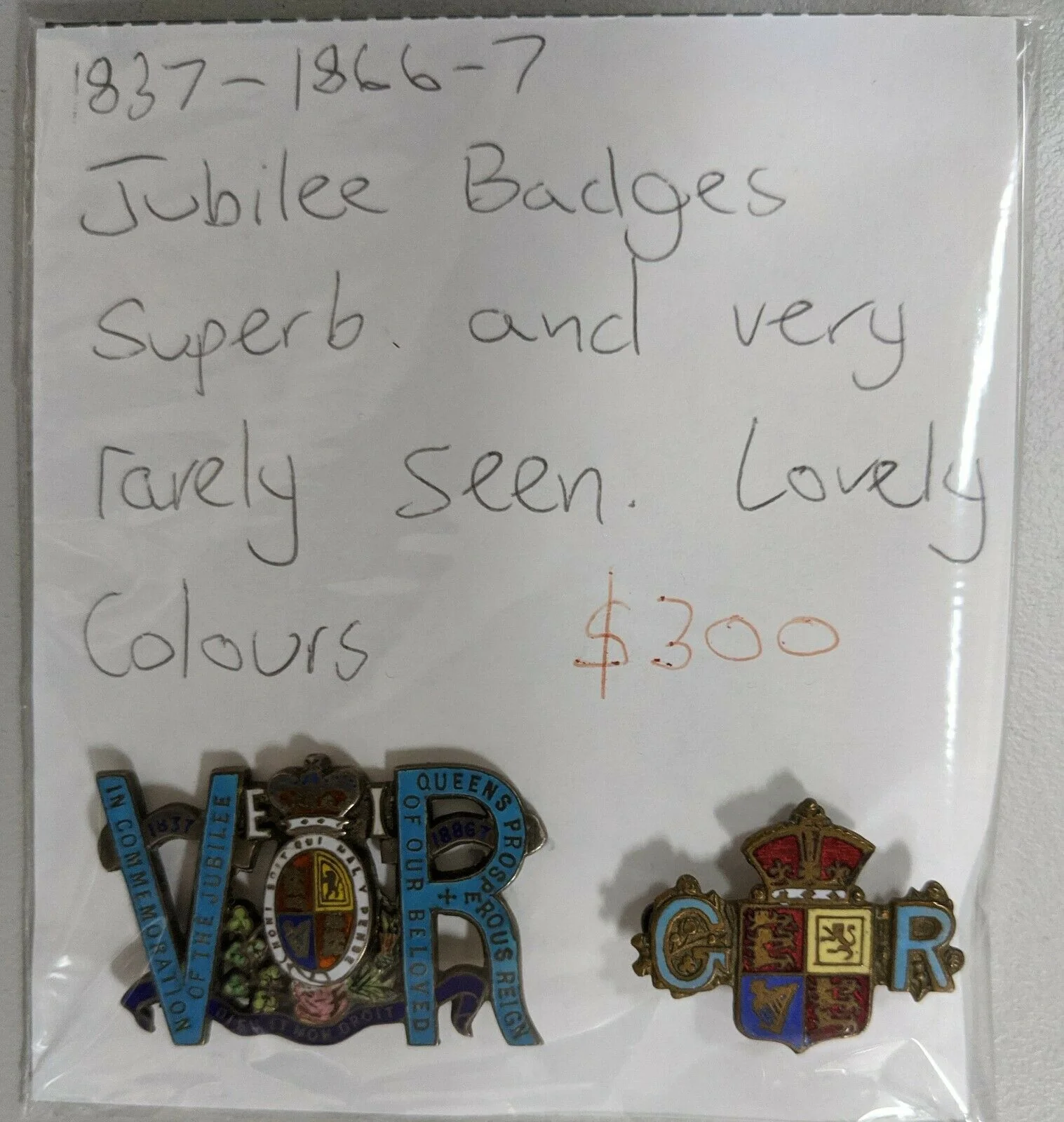 UK Great Britain 1837 and 1866-7 Queens Jubilee Badges In Superb Colour