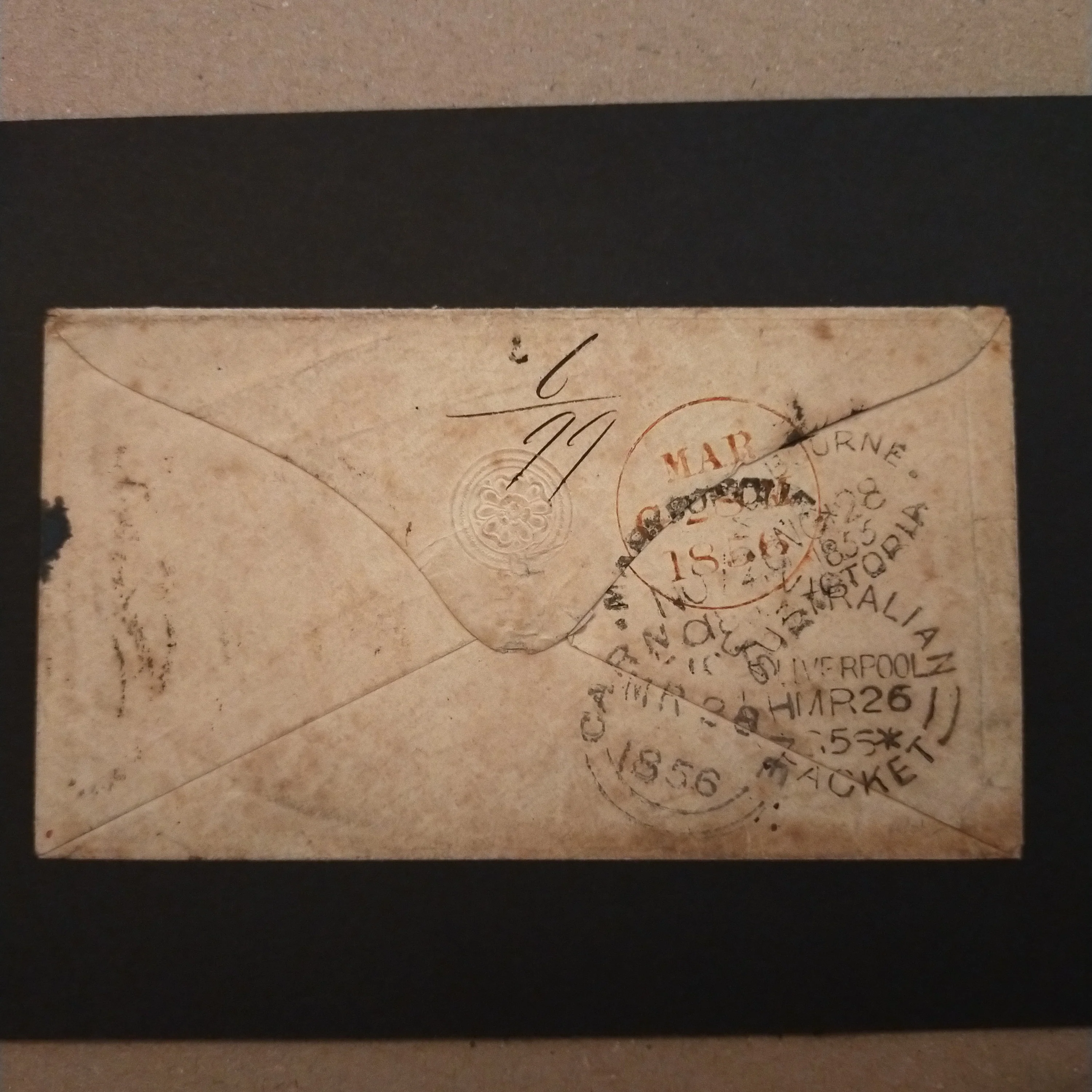 Victoria 1855 Registered Cover From Maryborough to Carnoustie Scotland, franked with 6d Woodblock and 1/- Registered - Image 2
