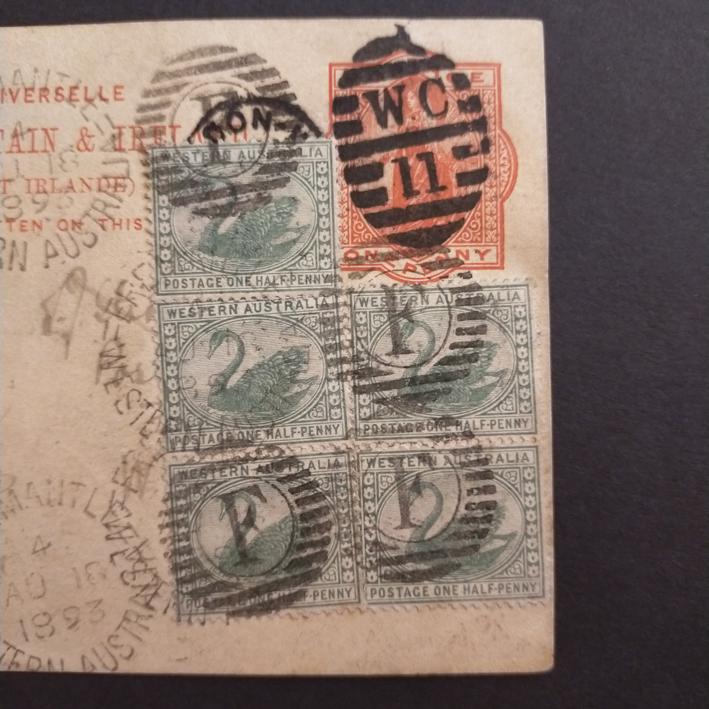 Western Australia 1893 1d GB Postal Card sent from London to Fremantle - Image 3