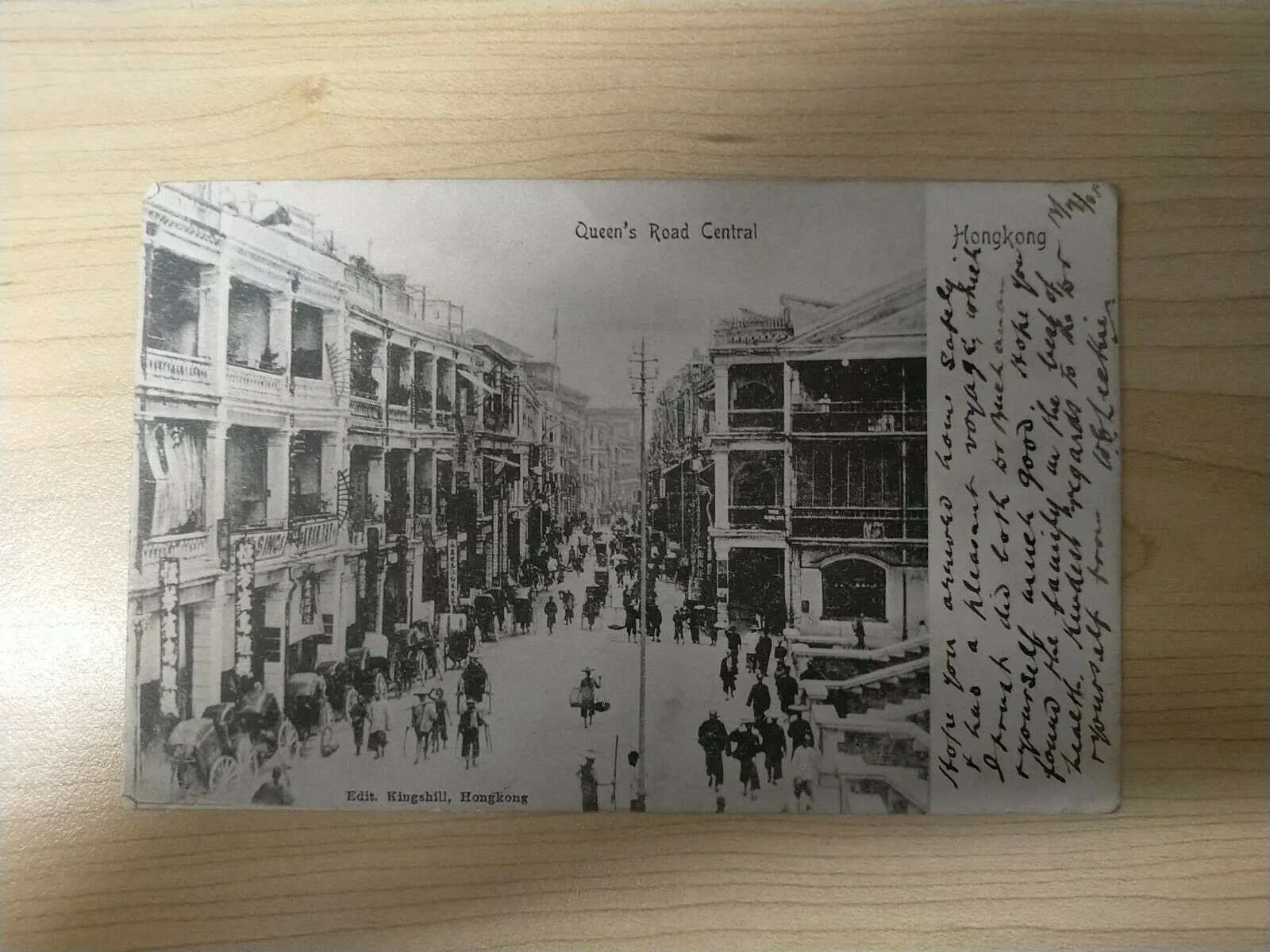 Hong Kong China 1901 Postcard, Queen's Road Central Hong Kong, posted in Victoria HK but stamp removed