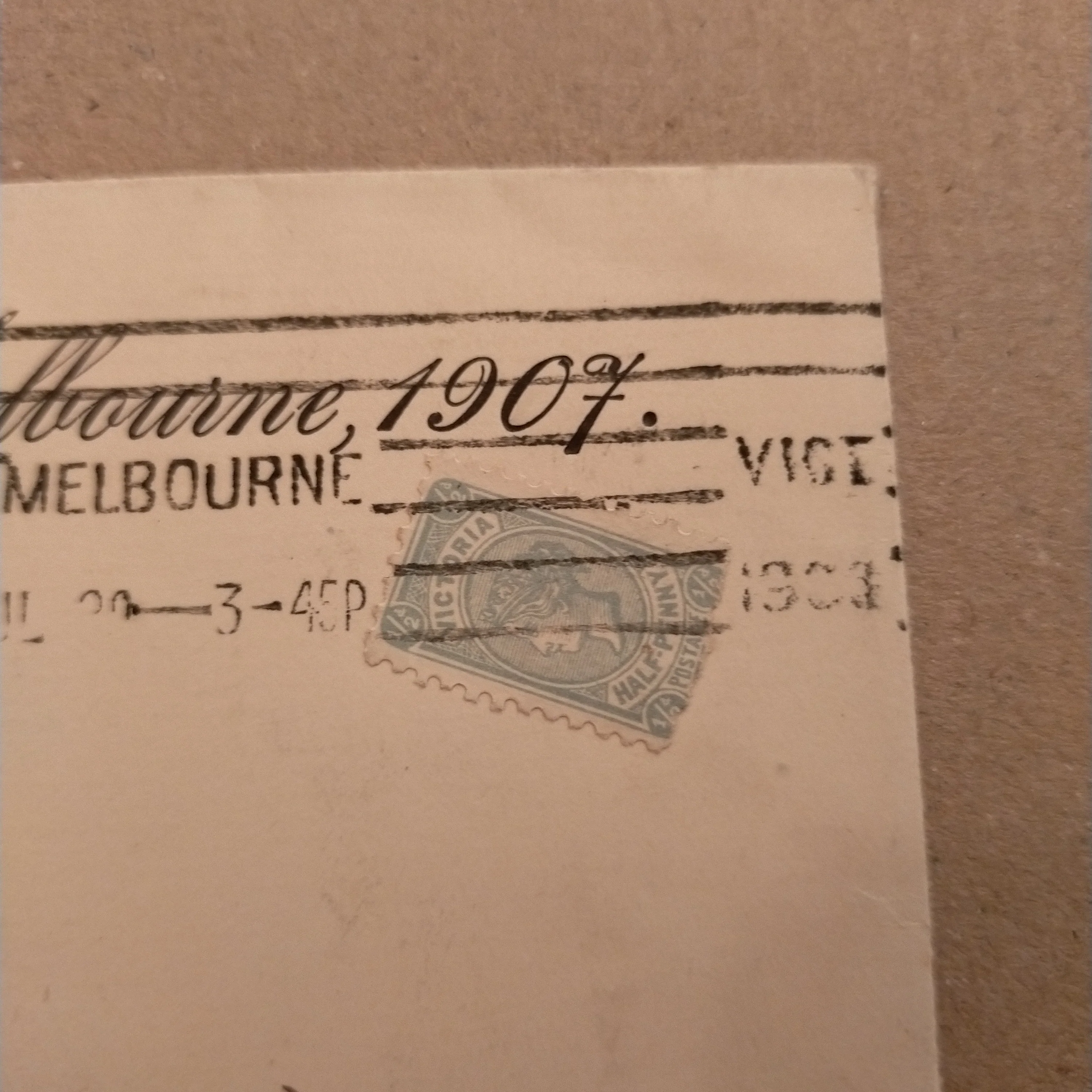Victoria Australia 1905-13 Watermark Crown over Double-Lined A 1/2d Blue-Green Perf 12 1/2 on 1908 long envelope First Australian Exhibition of Women's Work 1907 - Image 3