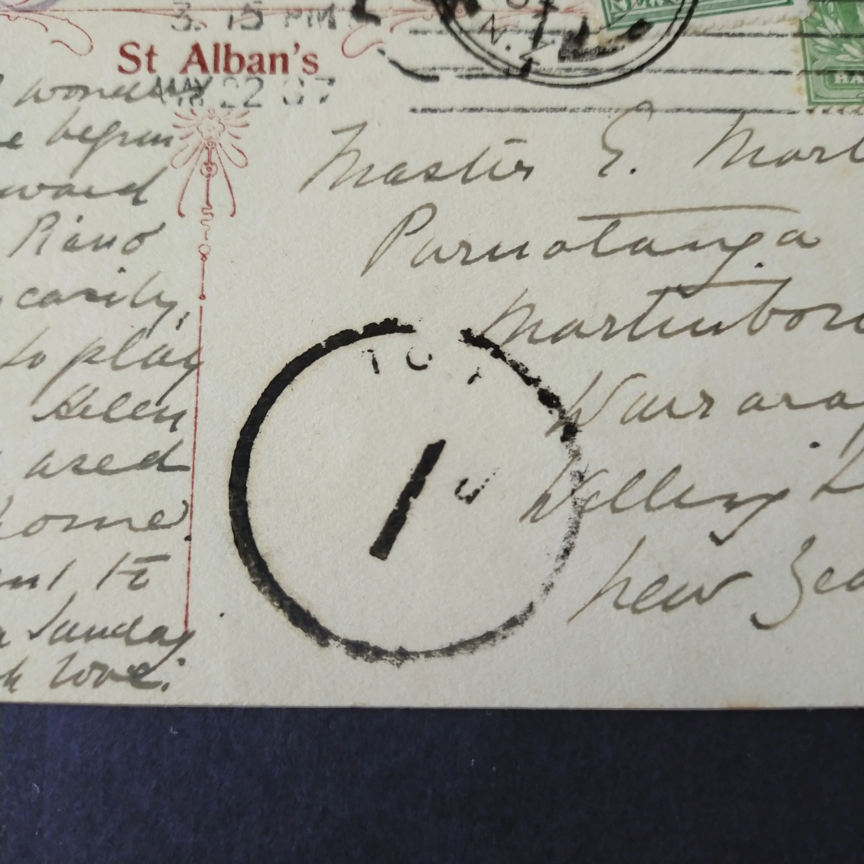 NZ New Zealand 1907 Vintage Postcard St Albans Great Britain UK To Martinborough Wellington KE7 Postage Due - Image 4