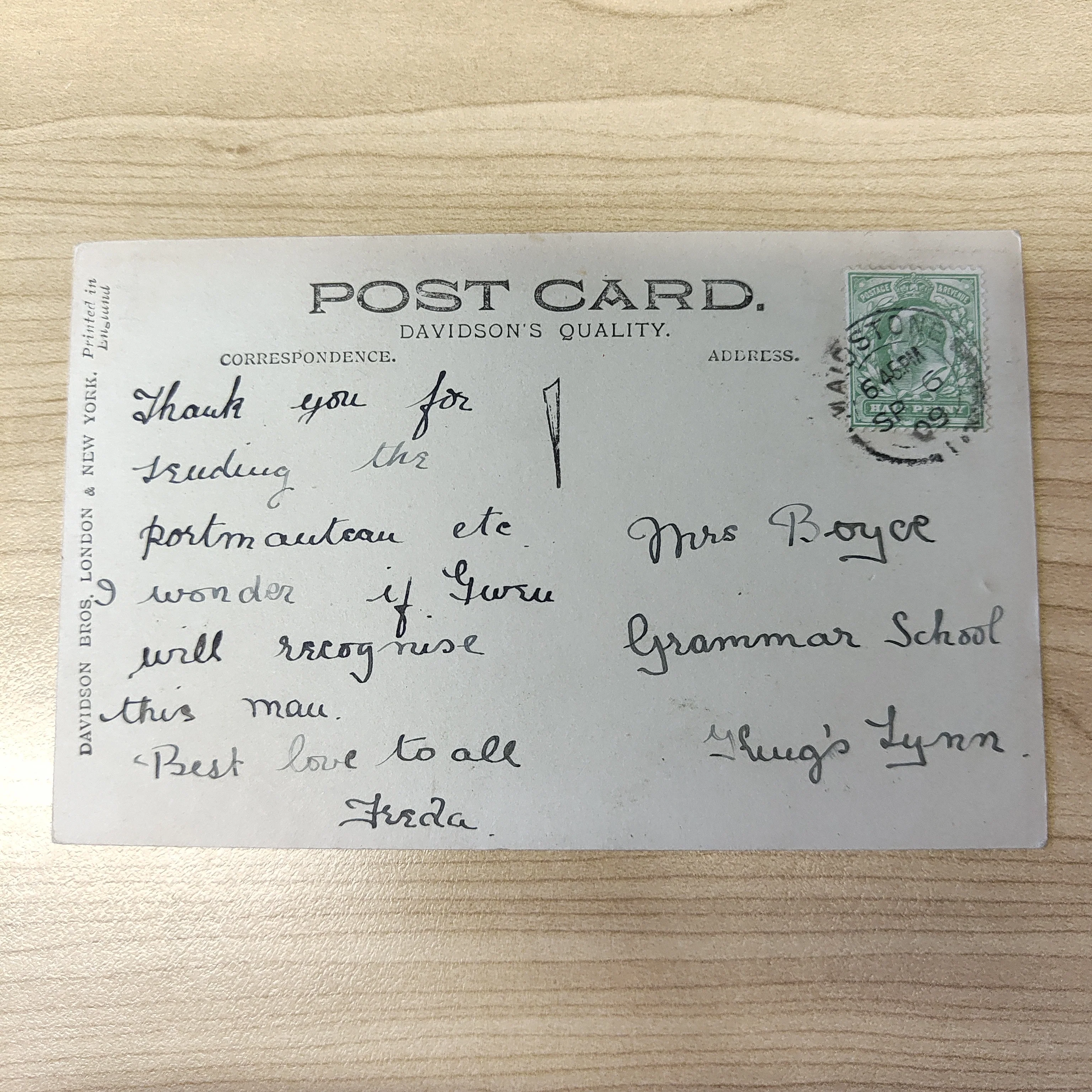Cricket 1909 Australian P.A. McAlister Postcard Stamped with Great Britain 1/2d KEVI Maidstone CDS - Image 2