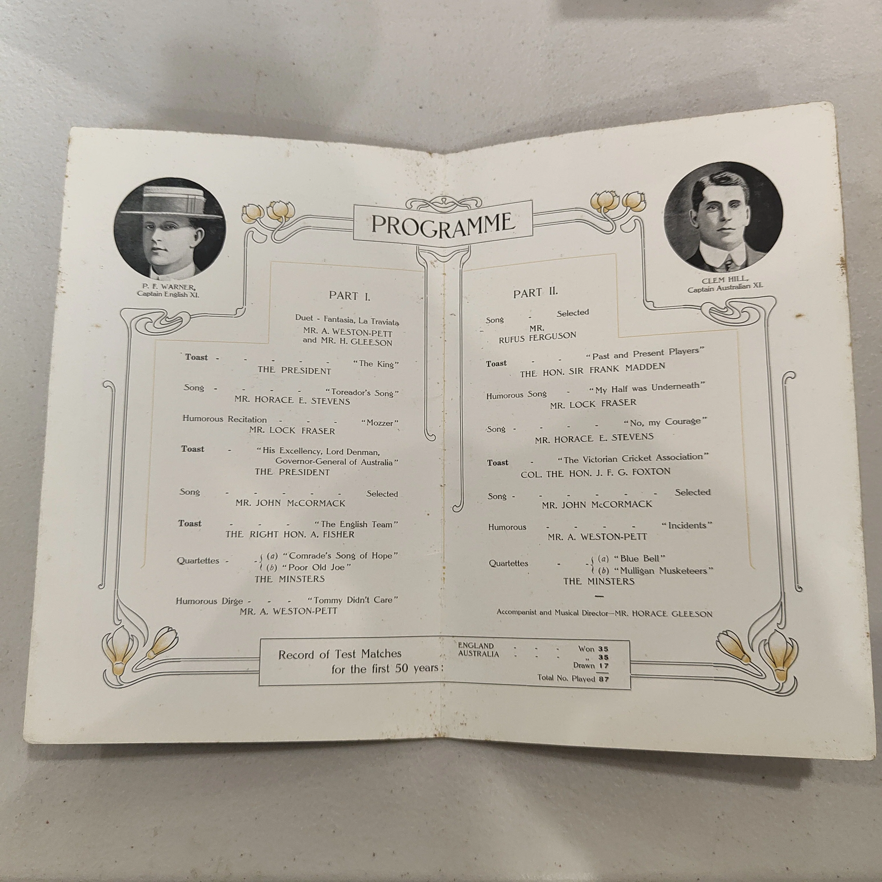 Cricket 1911 Jubilee of International Cricket Victorian Cricket Association Invitation Smoke Concert Programme - Image 3