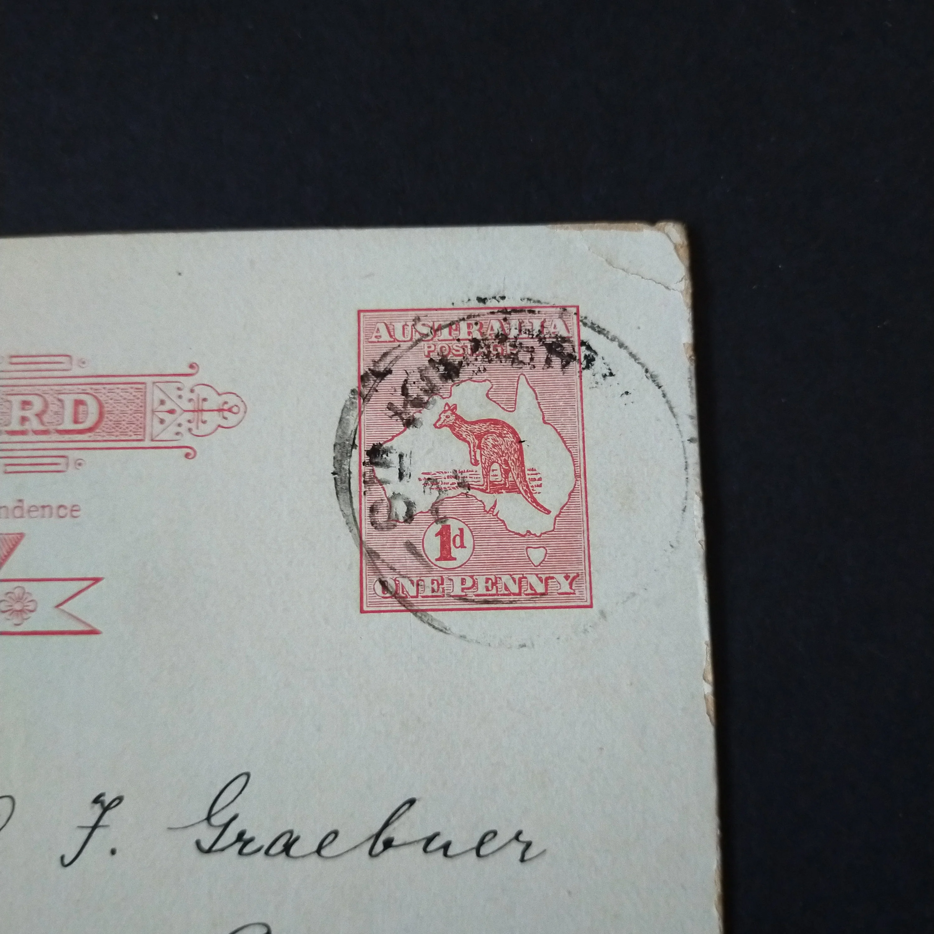 Australia 1d Kangaroo preprinted Postcard postal stationery, written in German, during WW1. Posted from South Kilkerran-Malvern 21-10-14 - Image 3