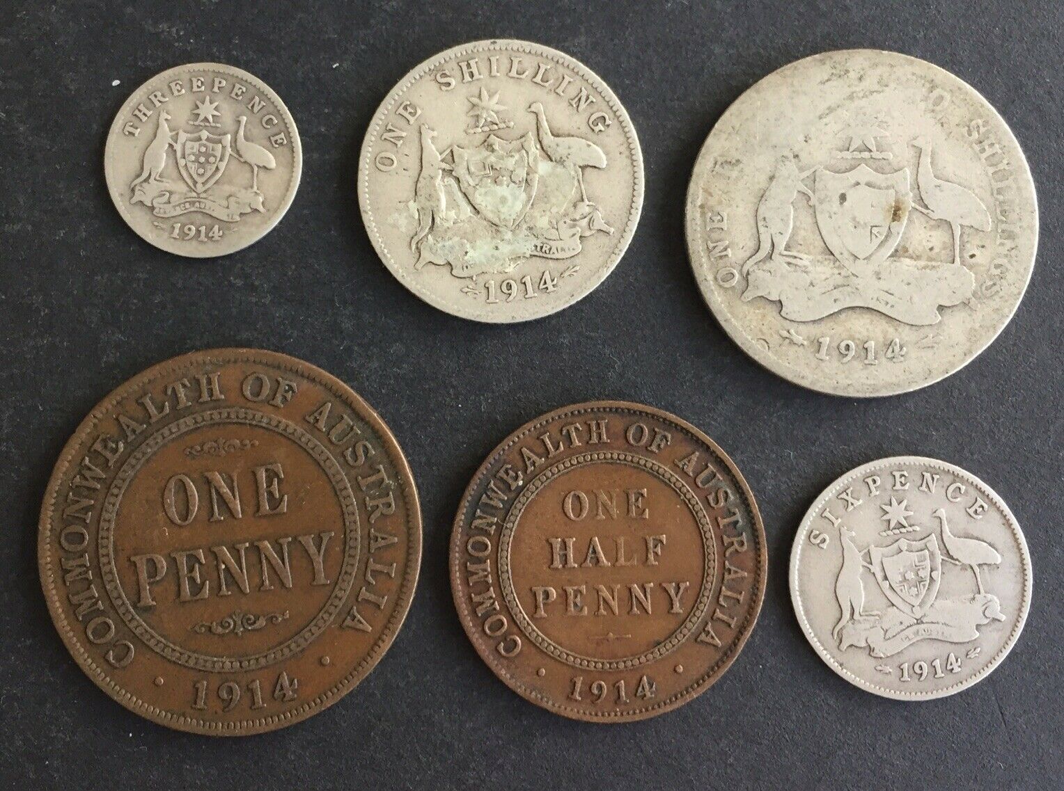 AUSTRALIA 1914 Pre Decimal 6 Coin Set including 4 silver IDEAL GIFT