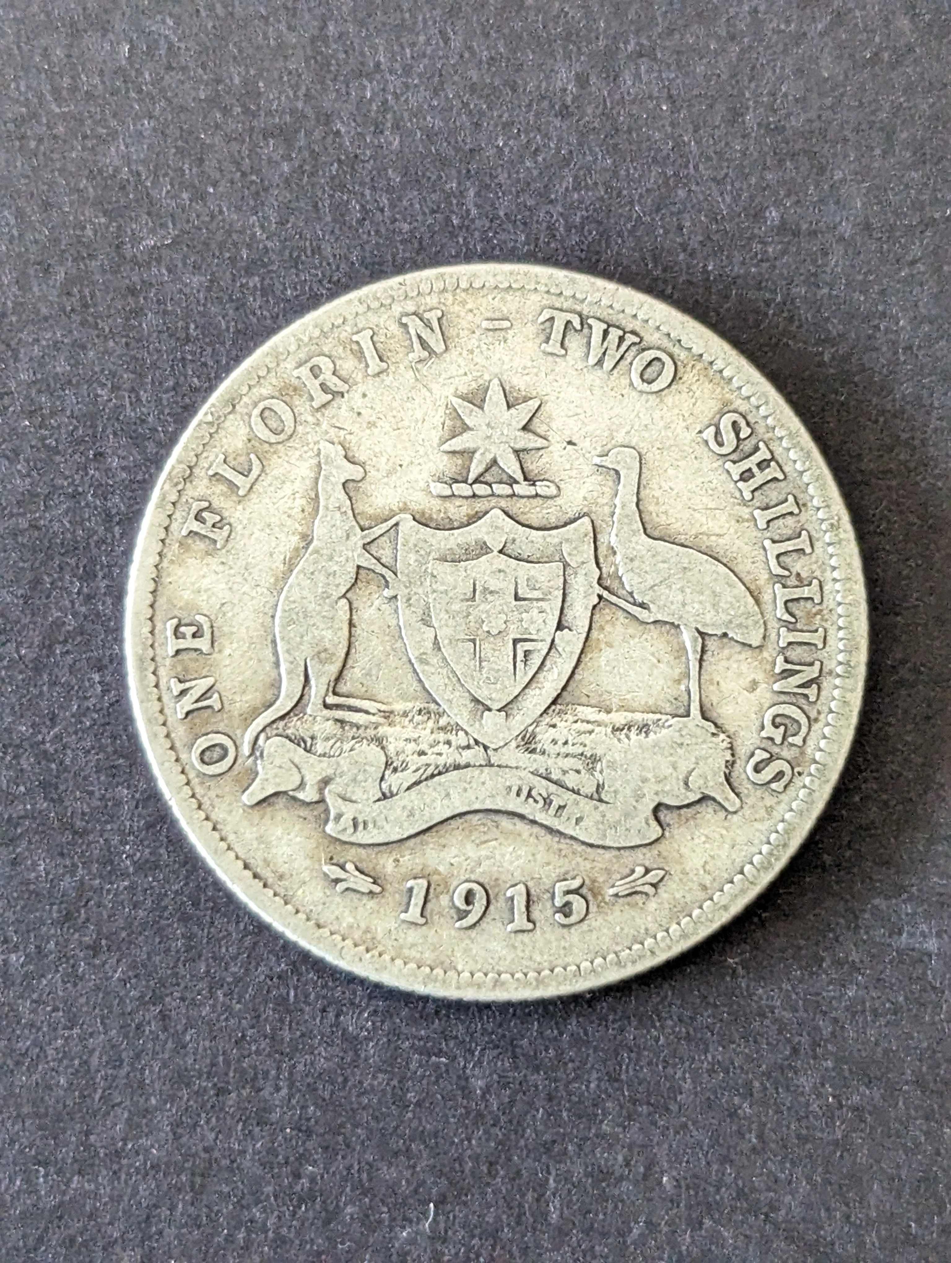 Australia 1915 2/- Florin Silver Coin Good Condition