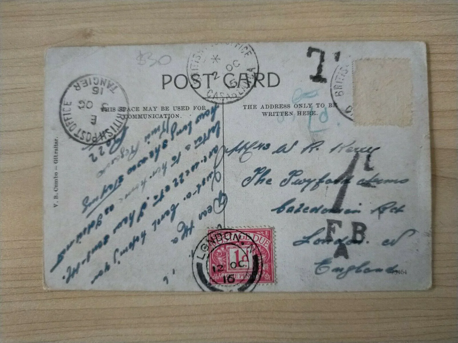 Gibraltar 1916 Postcard of The Galleries with BPO Casablanca Postmark and 1d Postage Due. - Image 2