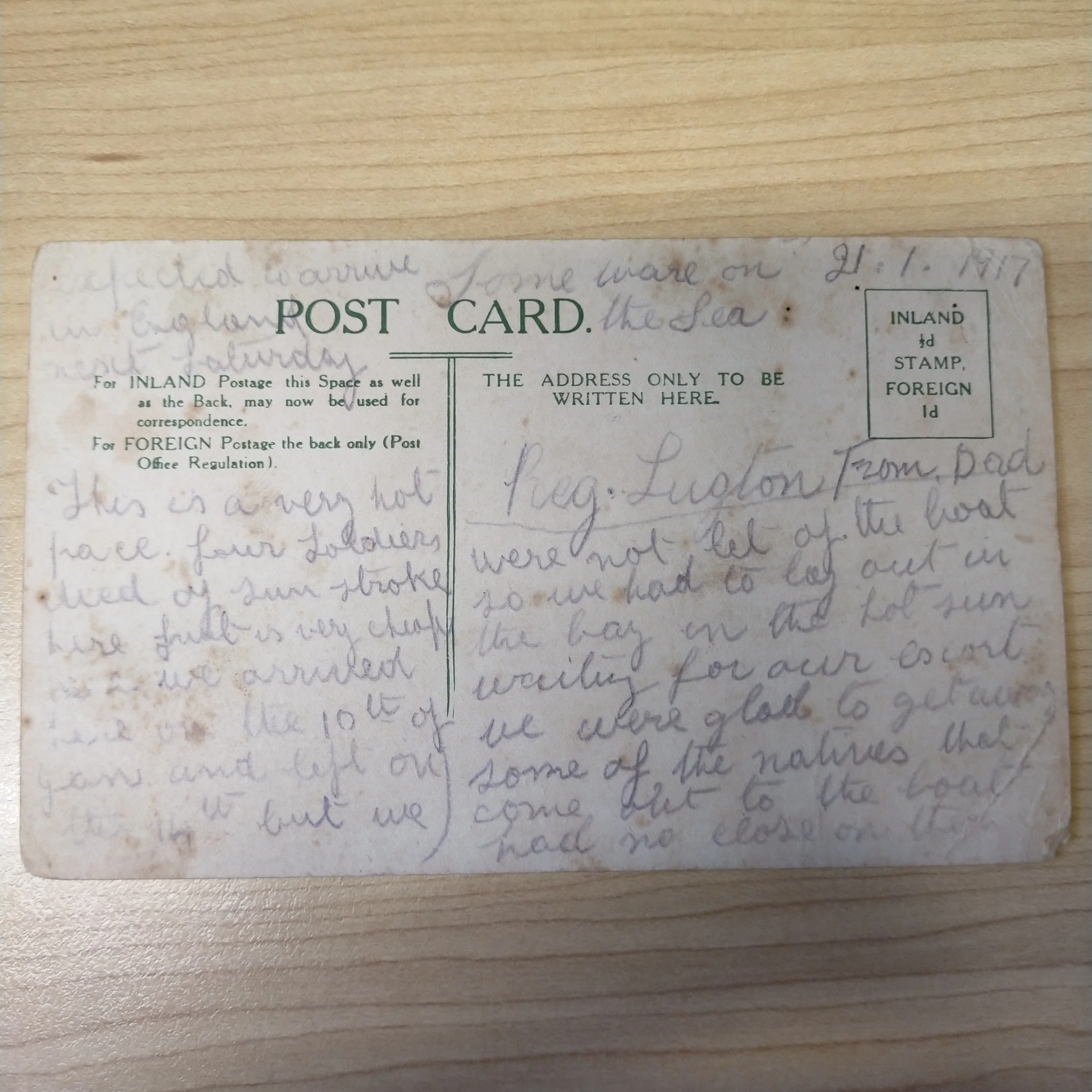 WWI 1917 Australian West Africa Postcard With AIF Message on Reverse - Image 2