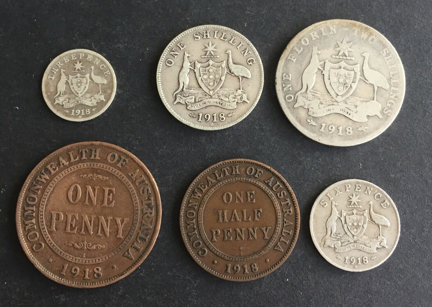 AUSTRALIA 1918 Pre Decimal 6 Coin Set including 4 silver