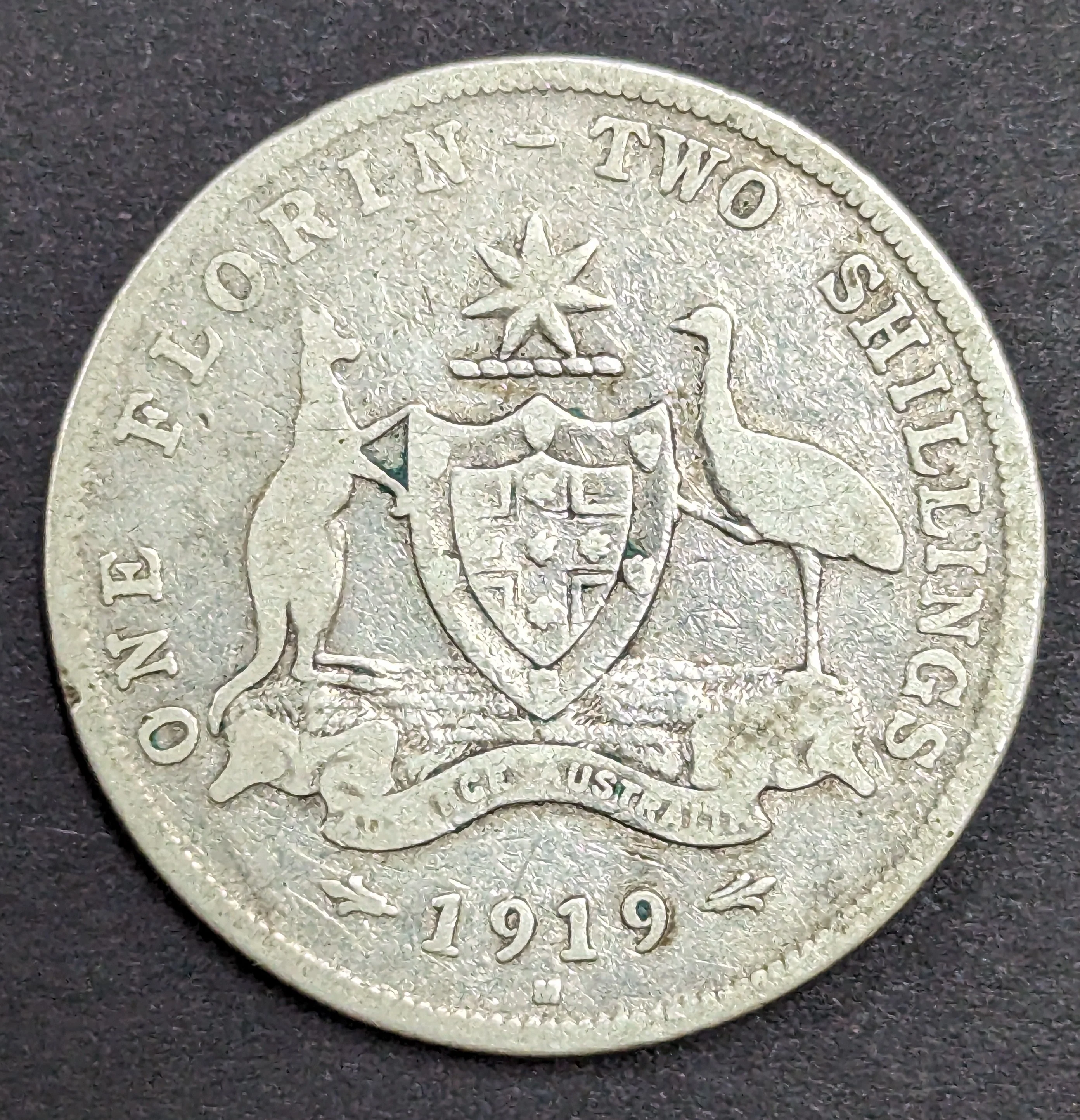 Australia 1919 2/- Florin Silver Coin Fine Condition