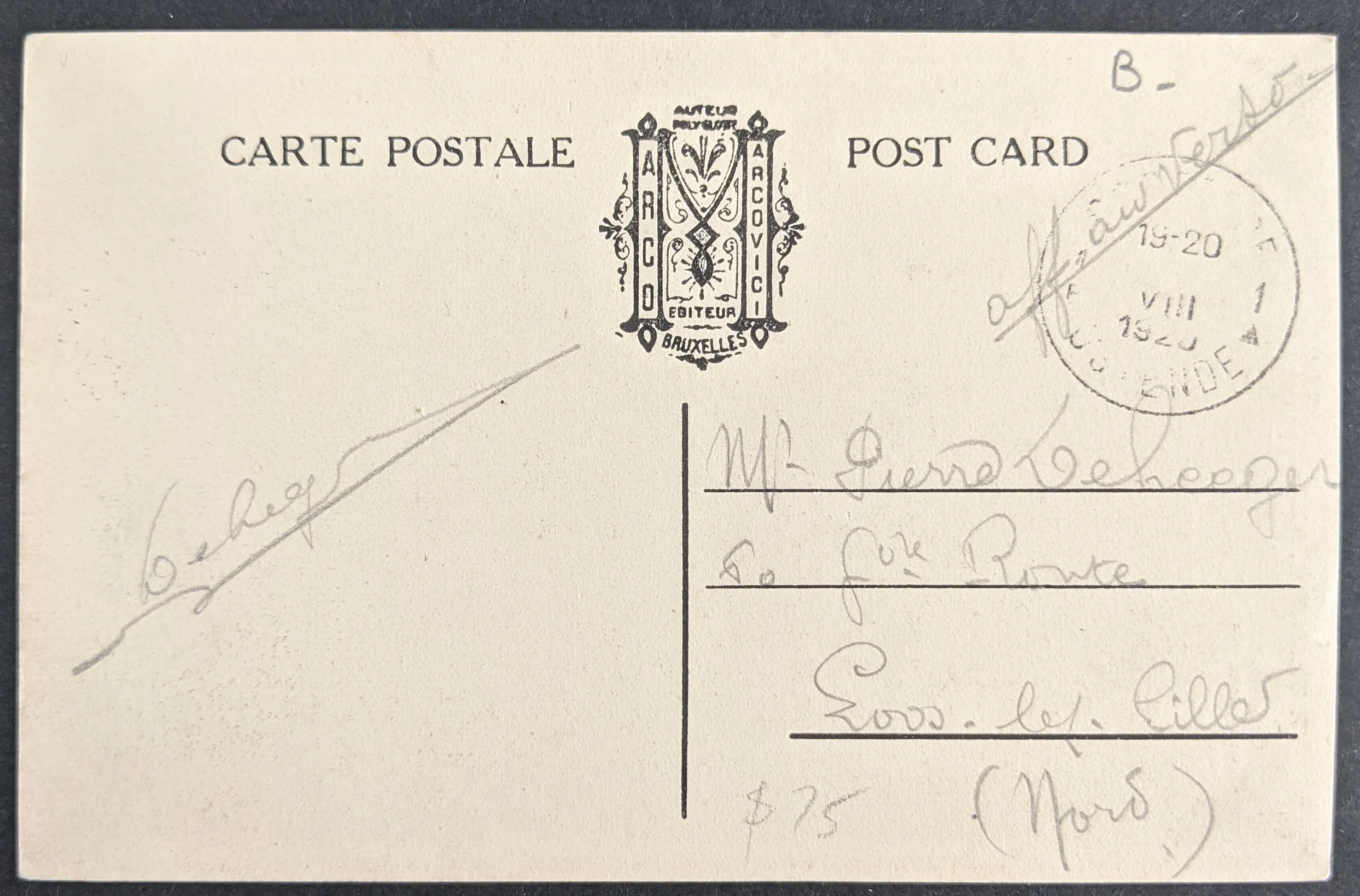 Olympics 1920 Olympic Games Antwerp Belgium Commemorative Postmark on Front of Postcard - Image 2