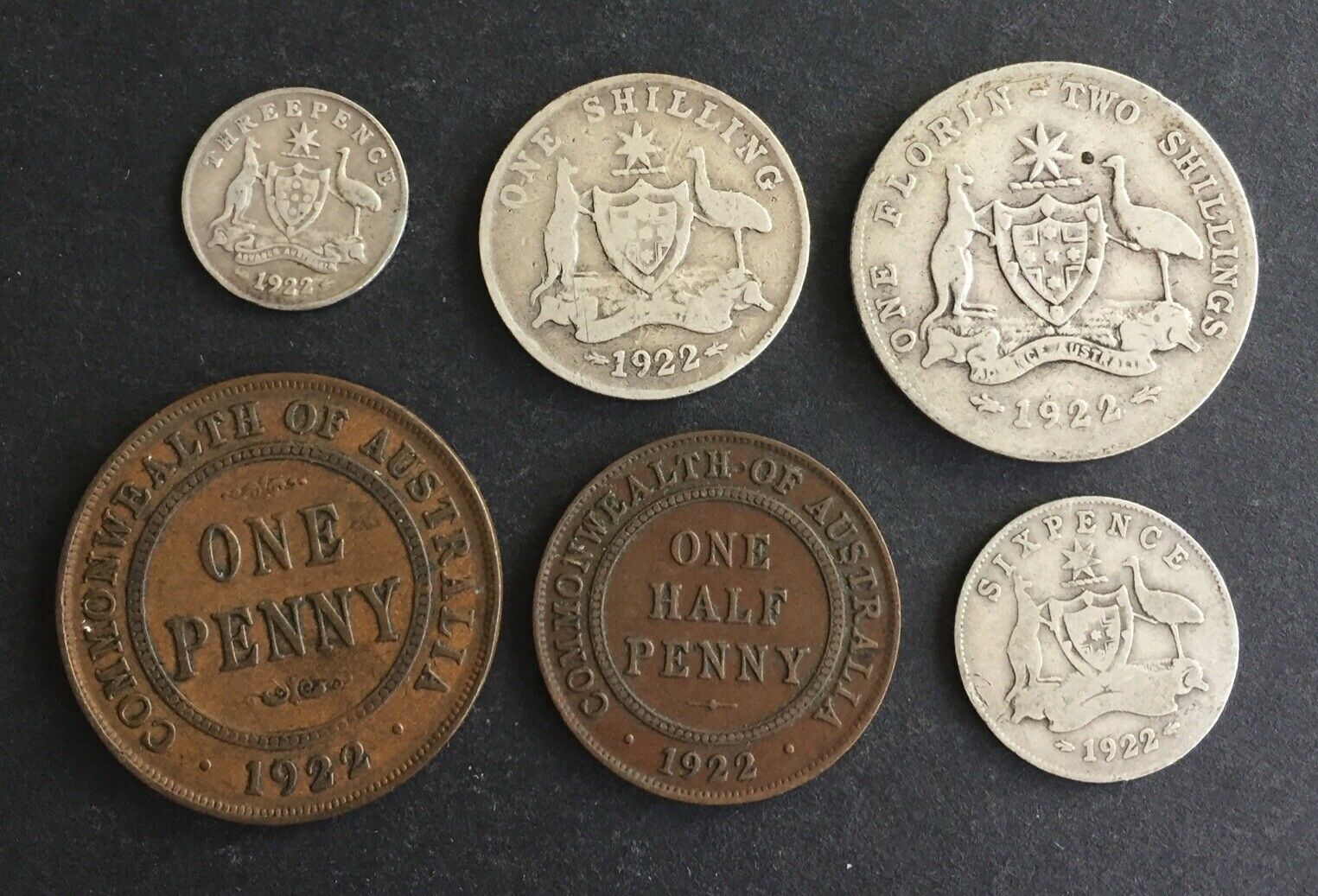 AUSTRALIA 1922 Pre Decimal 6 Coin Set including 4 silver