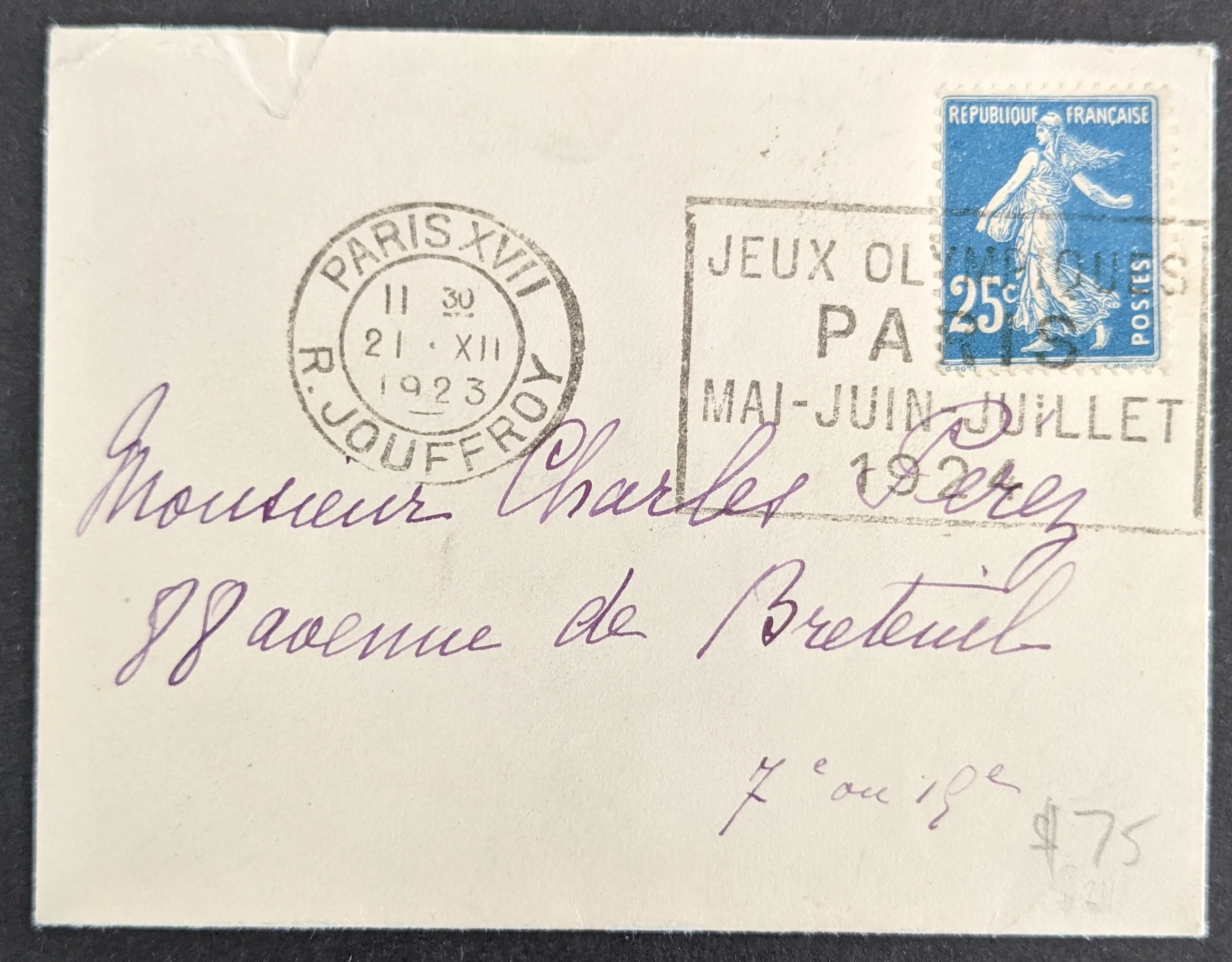 Olympics 1924 Paris Olympic Games France Slogan Postmark