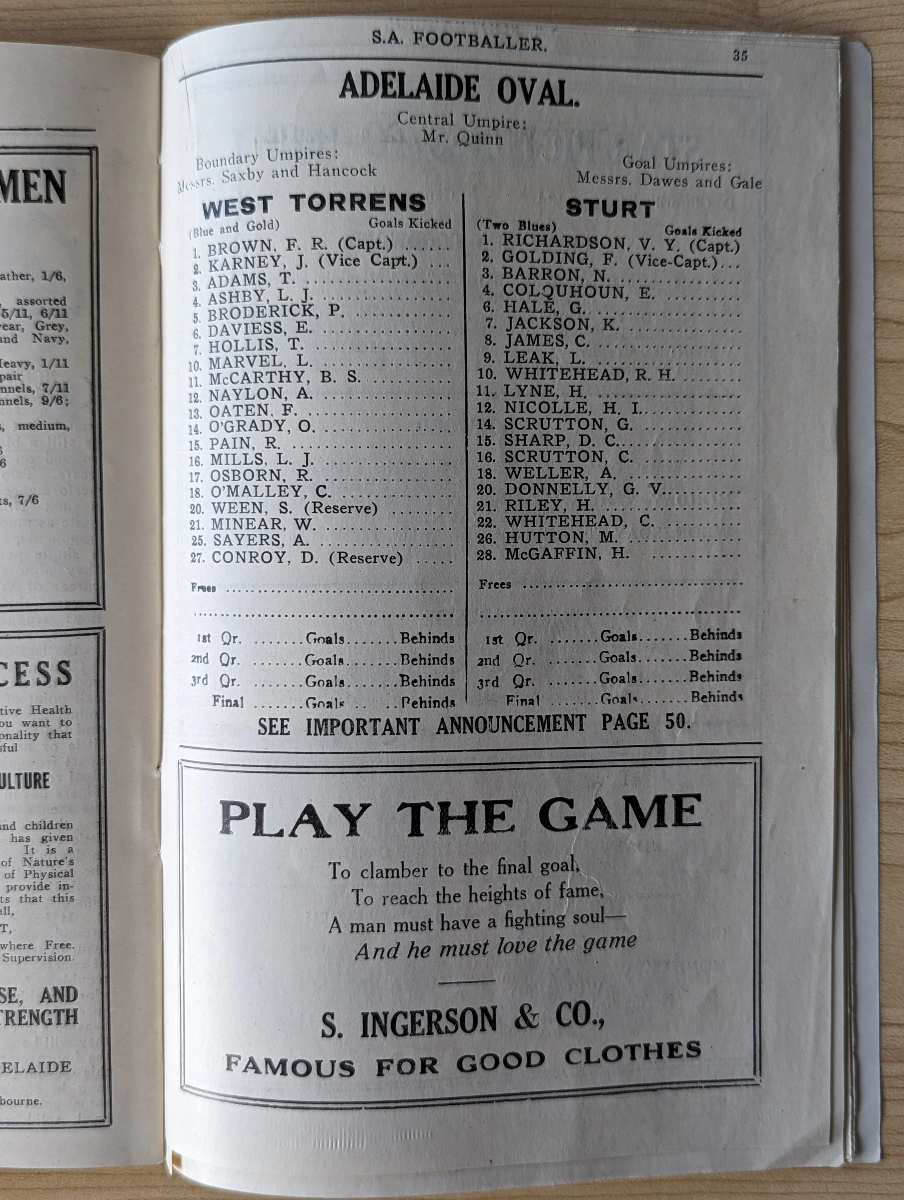 1924 South Australian Footballer Grand Final Sturt vs West Torrens - Image 3