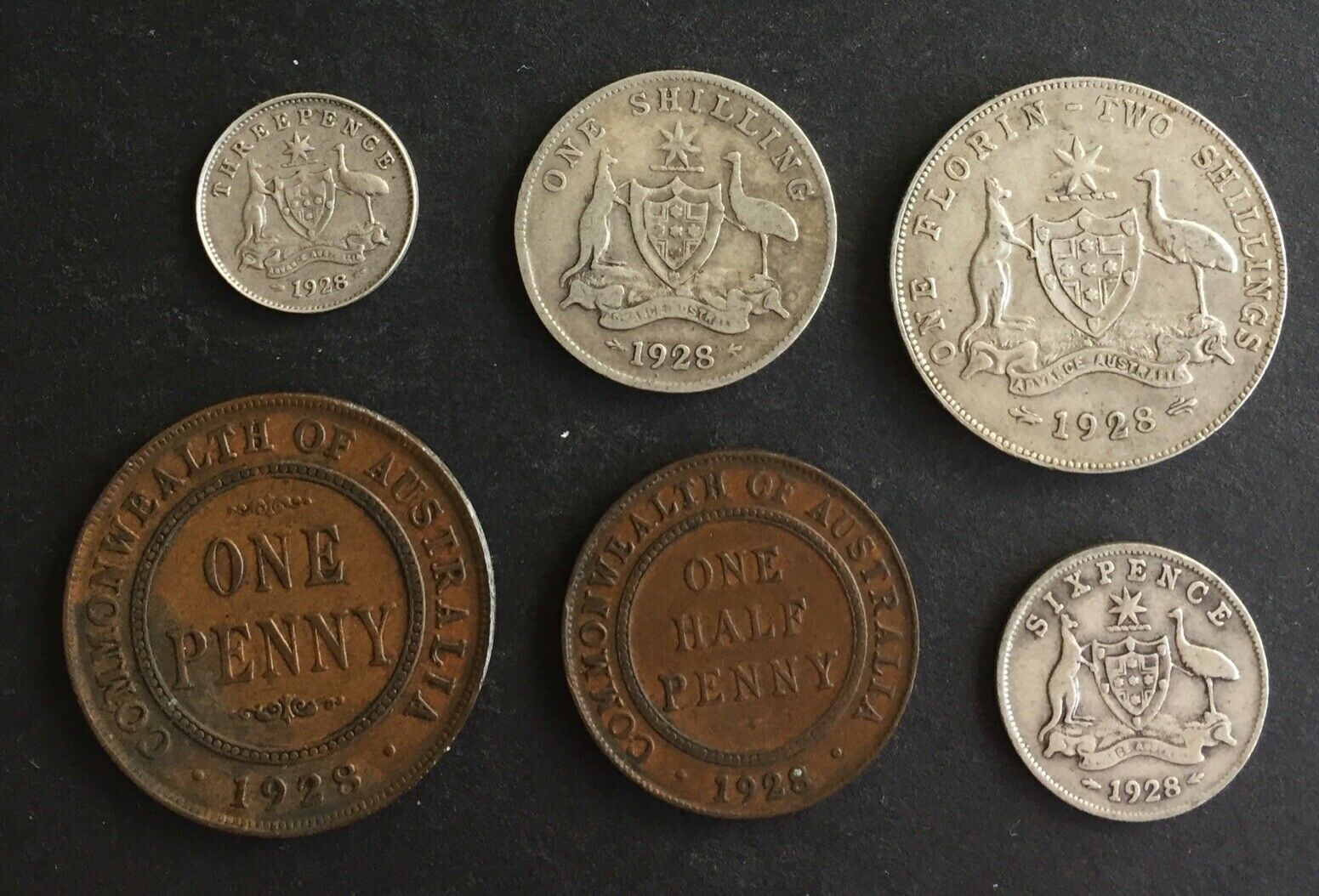 Australia 1928 Pre Decimal 6 Coin Set including 4 silver