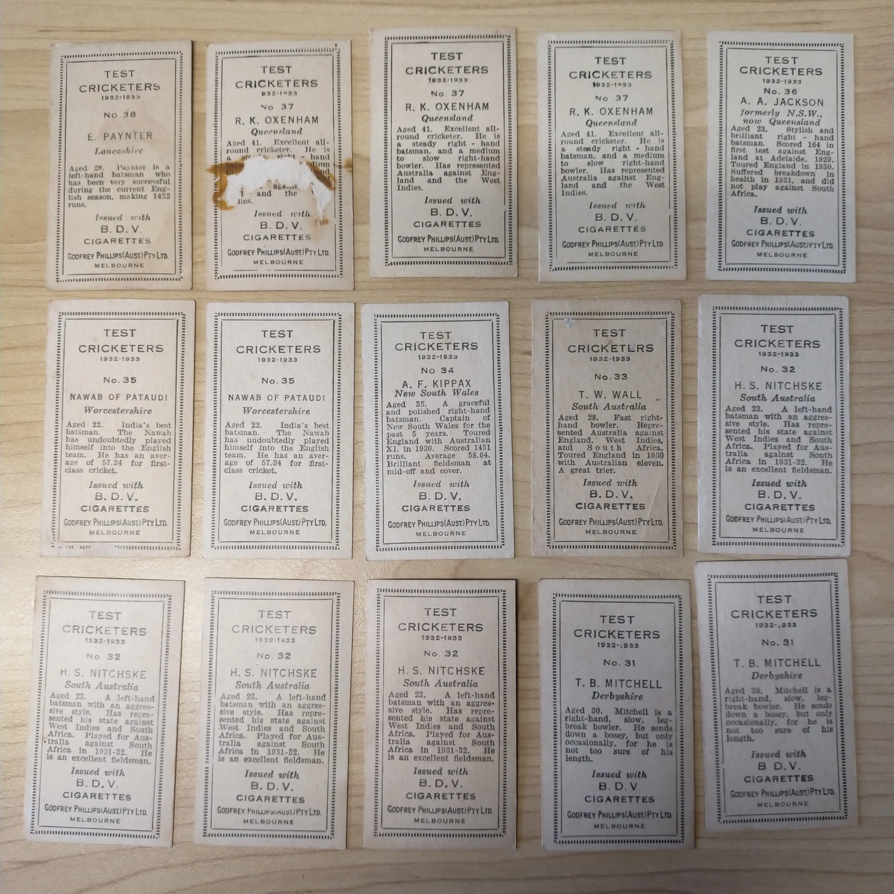 Cricket 1932-33 B.D.V. Cigarette Cards Part Set of Test Cricketers - Image 4