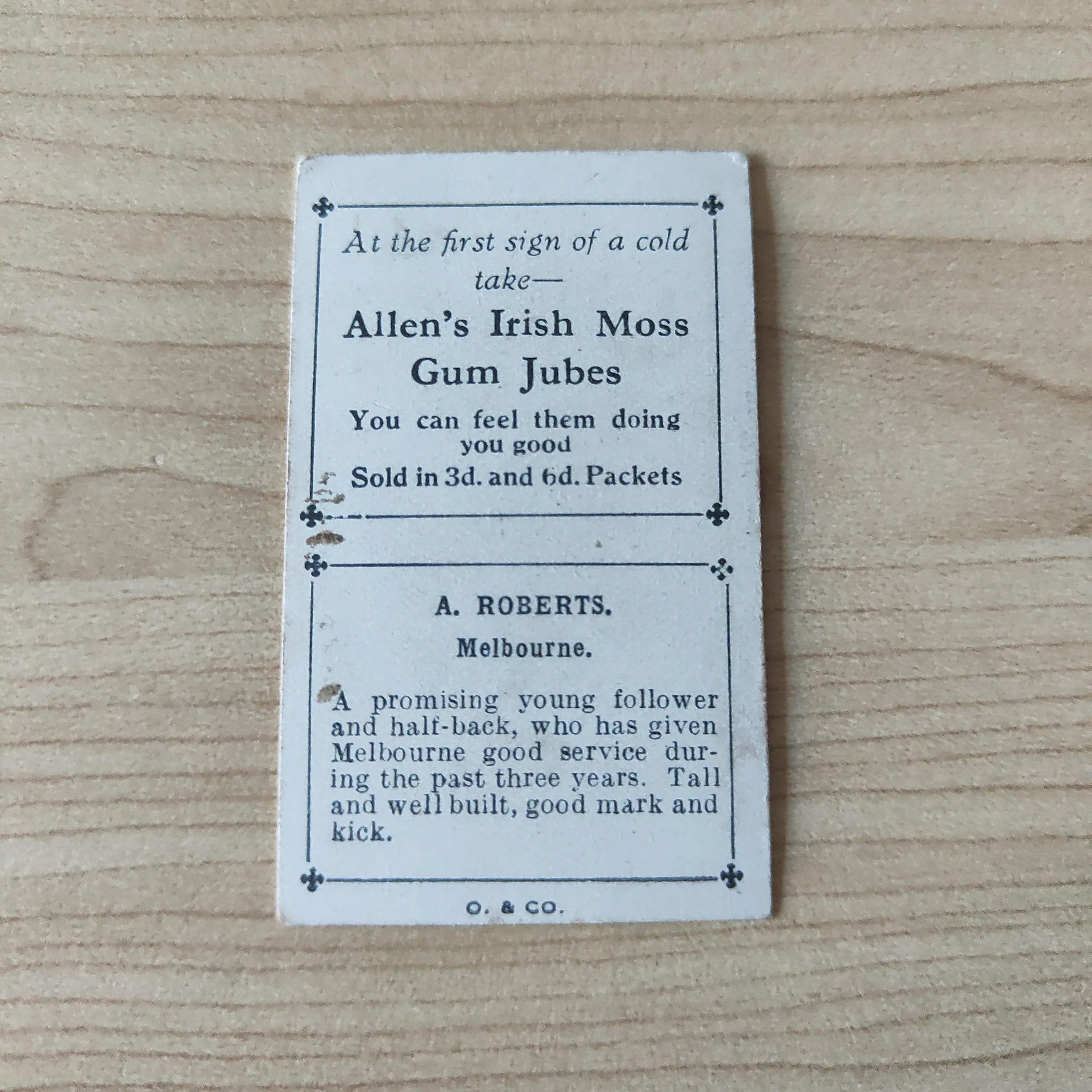 VFL 1934 Football Pennant, A. Roberts, Melbourne. Allen's Trading Card - Image 2
