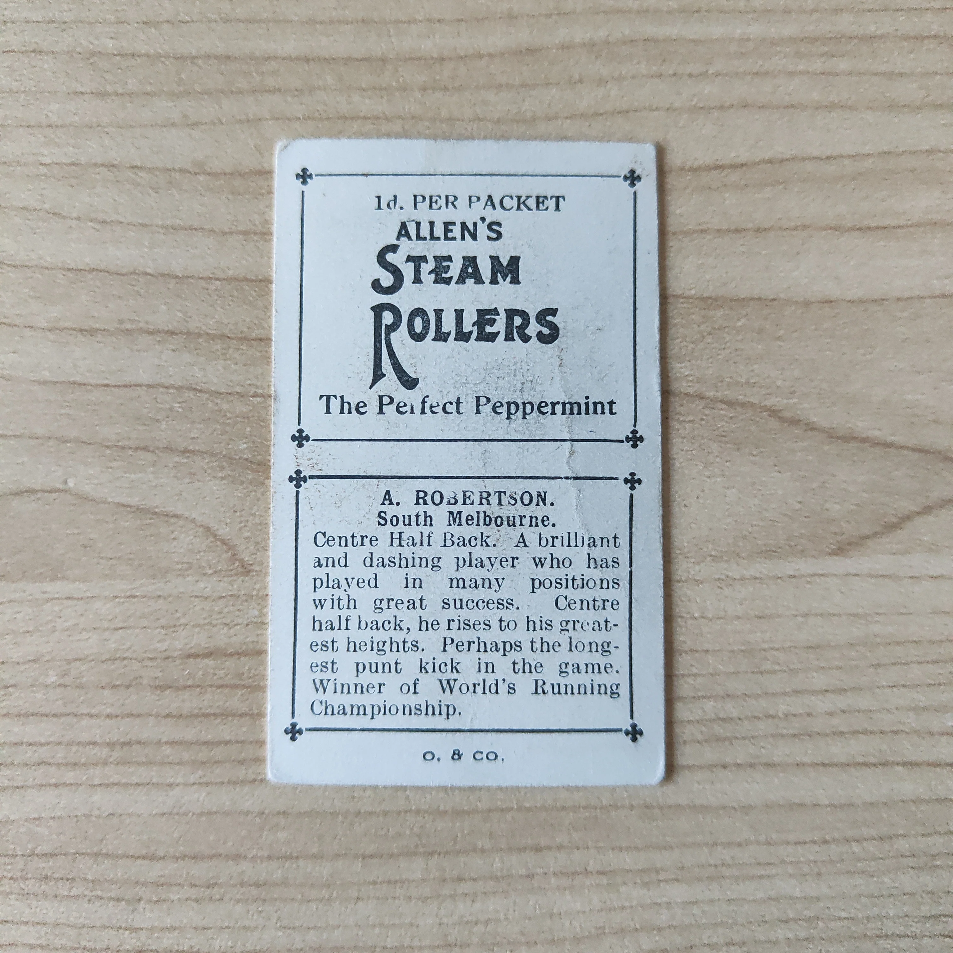 VFL 1934 Football Pennants. A Robertson, South Melbourne. Allen's Trading Card - Image 2