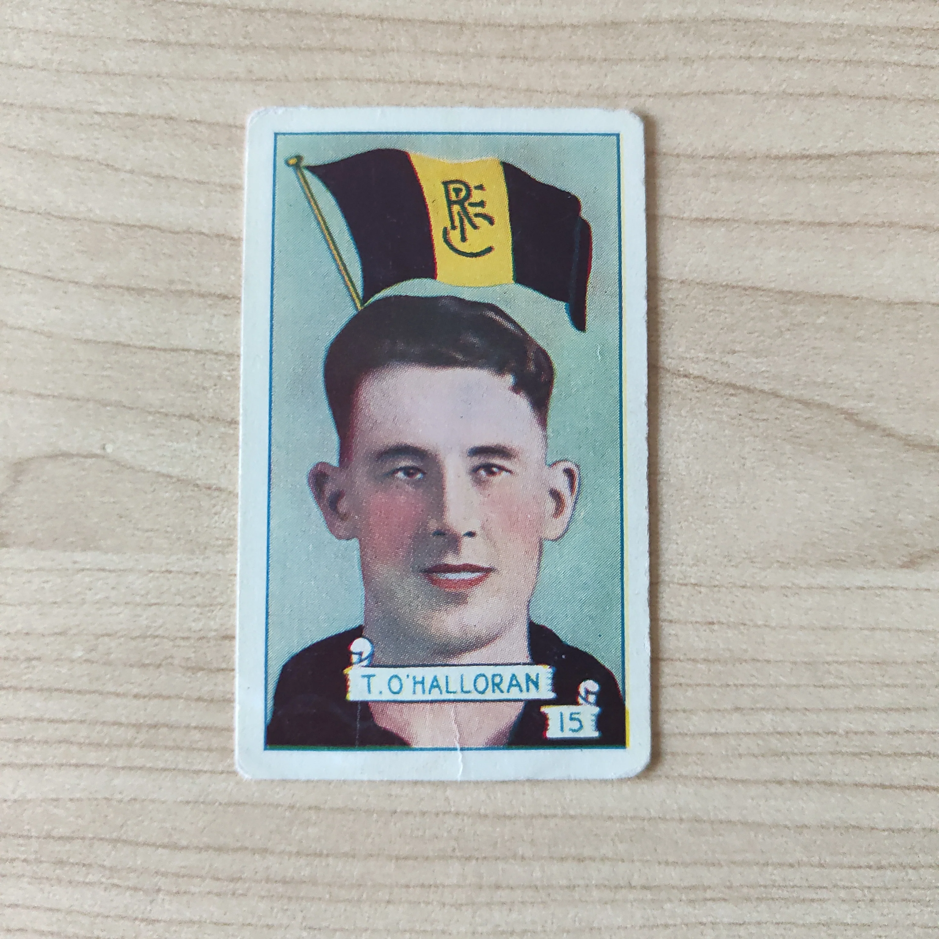 VFL 1934 Football Pennants. T O'Halloran, Richmond. Allen's Trading Card