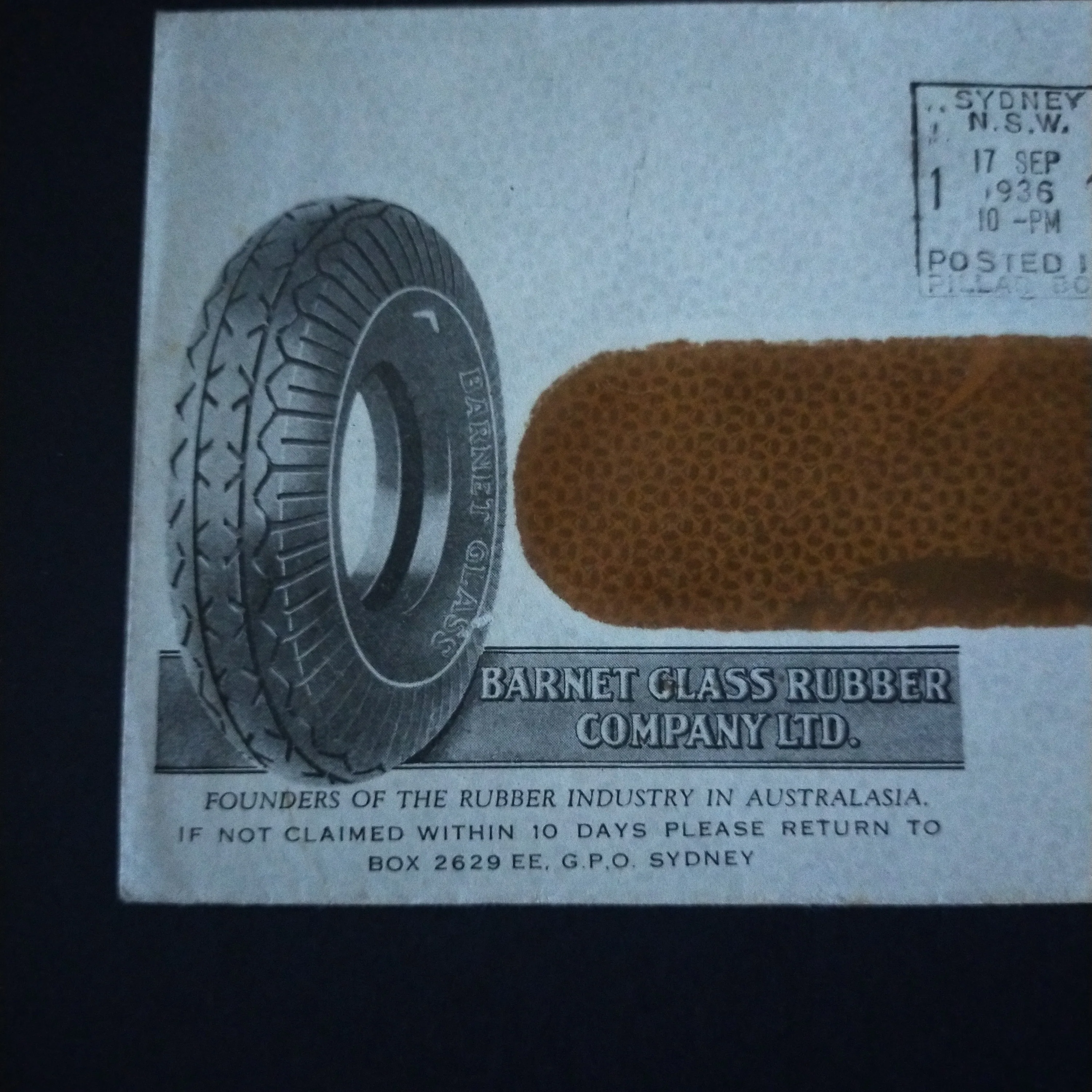 Australia 1936 Printed To Private Order Barnet Glass Rubber Company Ltd Advertisement Envelope Posted in Sydney Clear Panel Envelope - Image 5