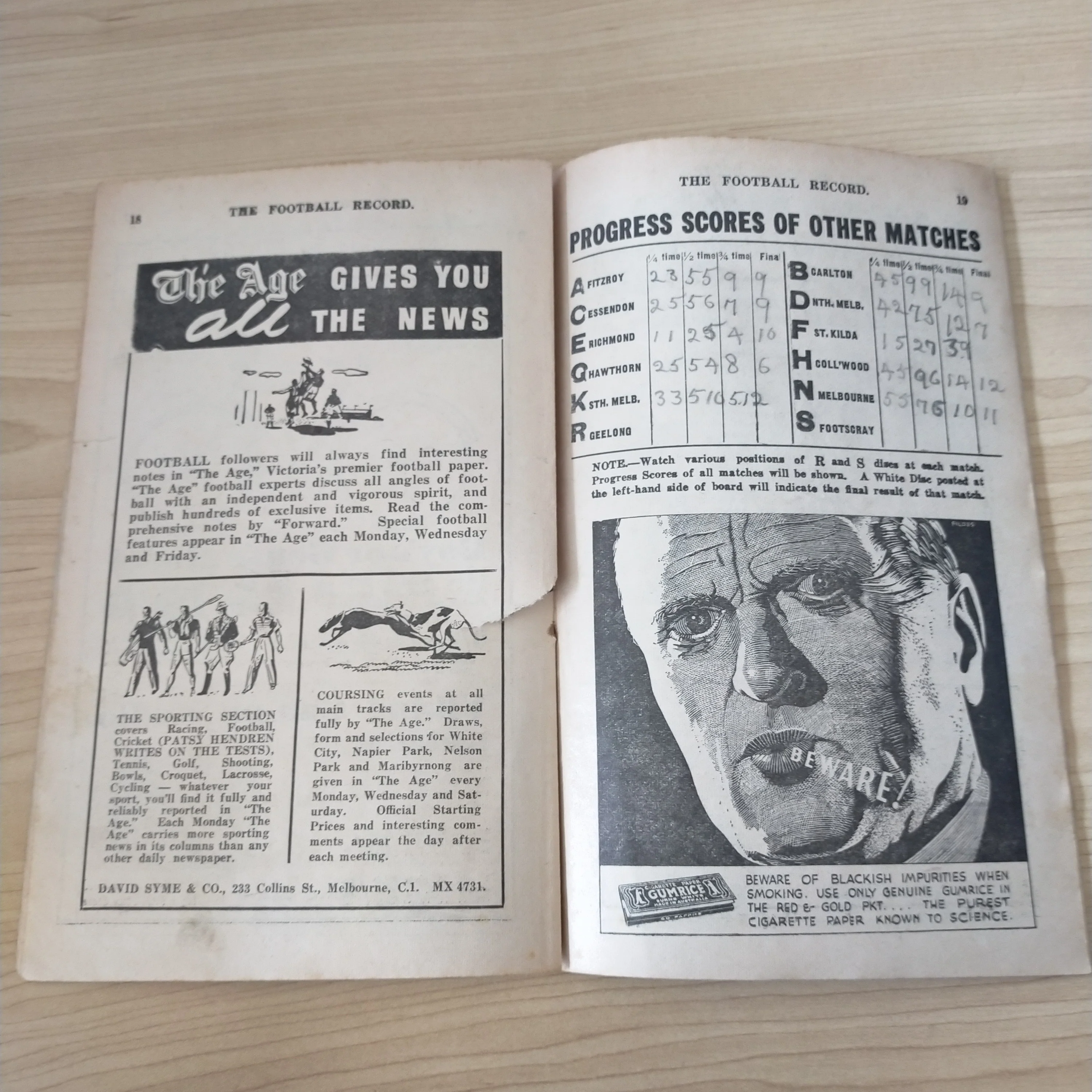 VFL 1938 August 6 Geelong v Fitzroy Football Record - Image 3