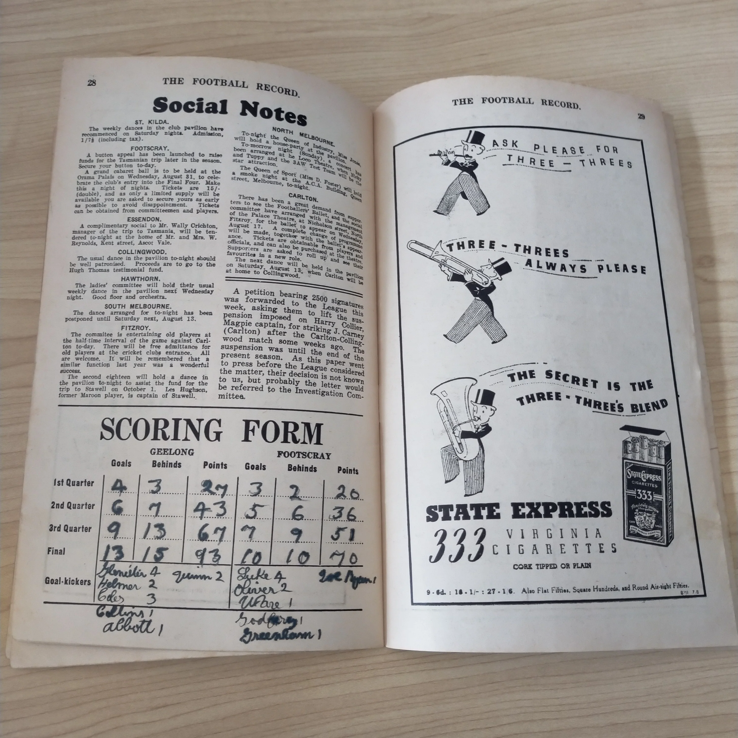 VFL 1938 August 6 Geelong v Fitzroy Football Record - Image 4