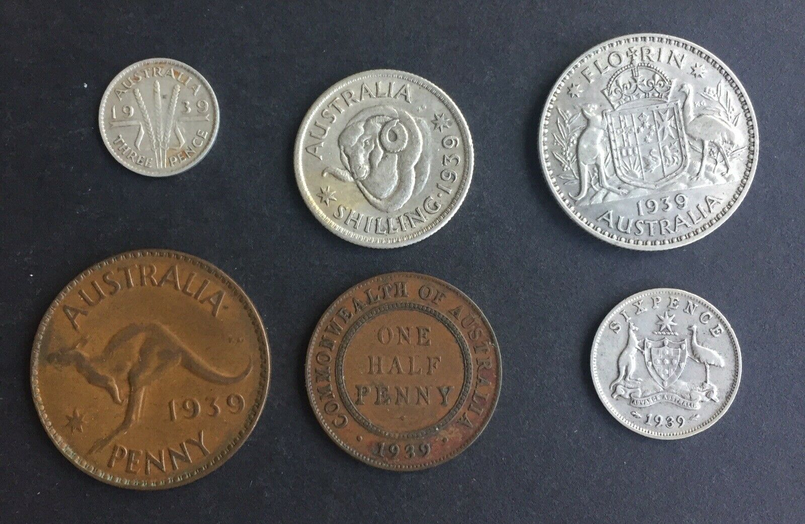 Australia 1939 Pre Decimal 6 Coin Set including 4 silver IDEAL BIRTHDAY GIFT