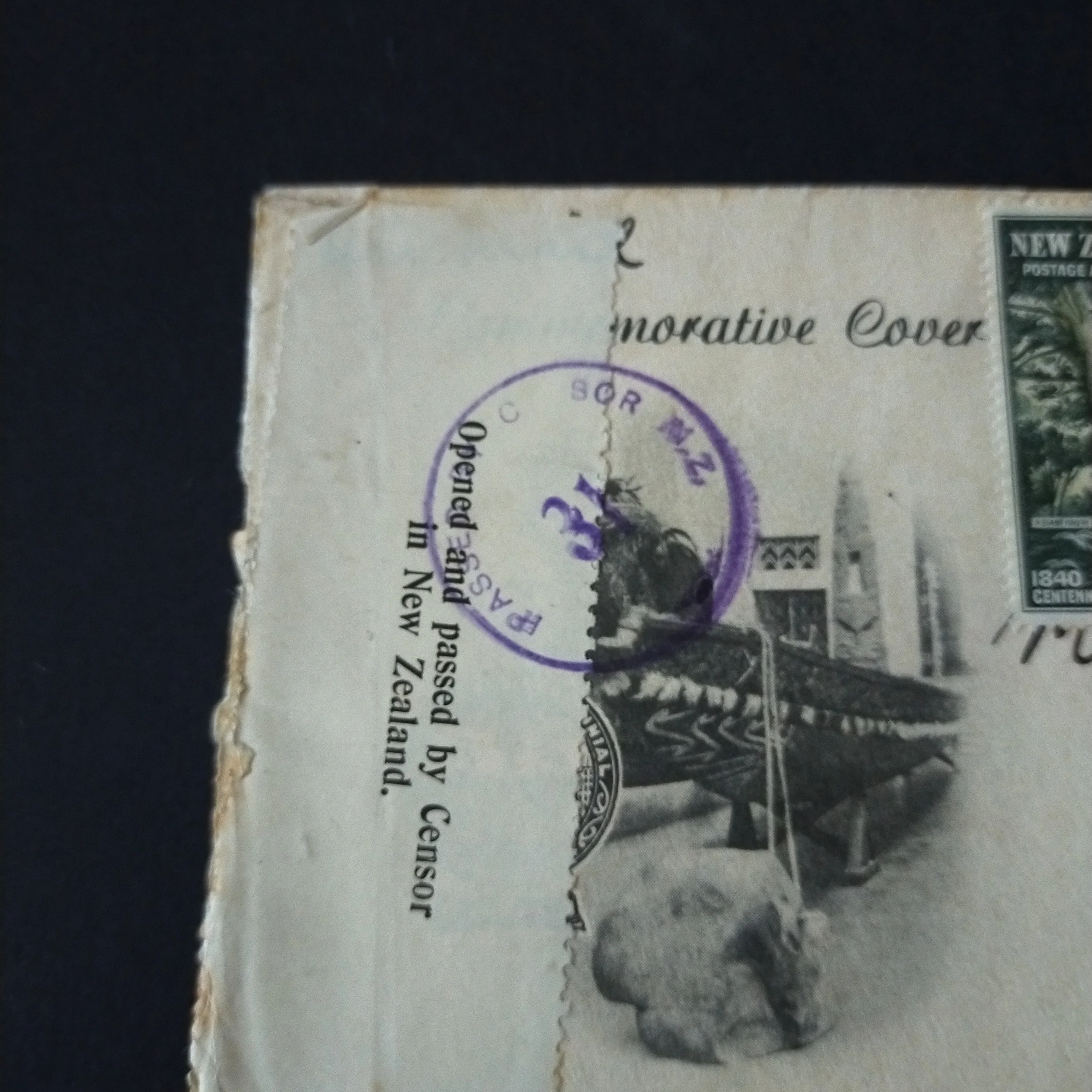NZ New Zealand 1940 Vintage First Day Cover Commemorative Cover with complete set of stamps Centennial Exhibition Cancel To Wetheral Via Carlisle England Great Britain UK Censored - Image 5