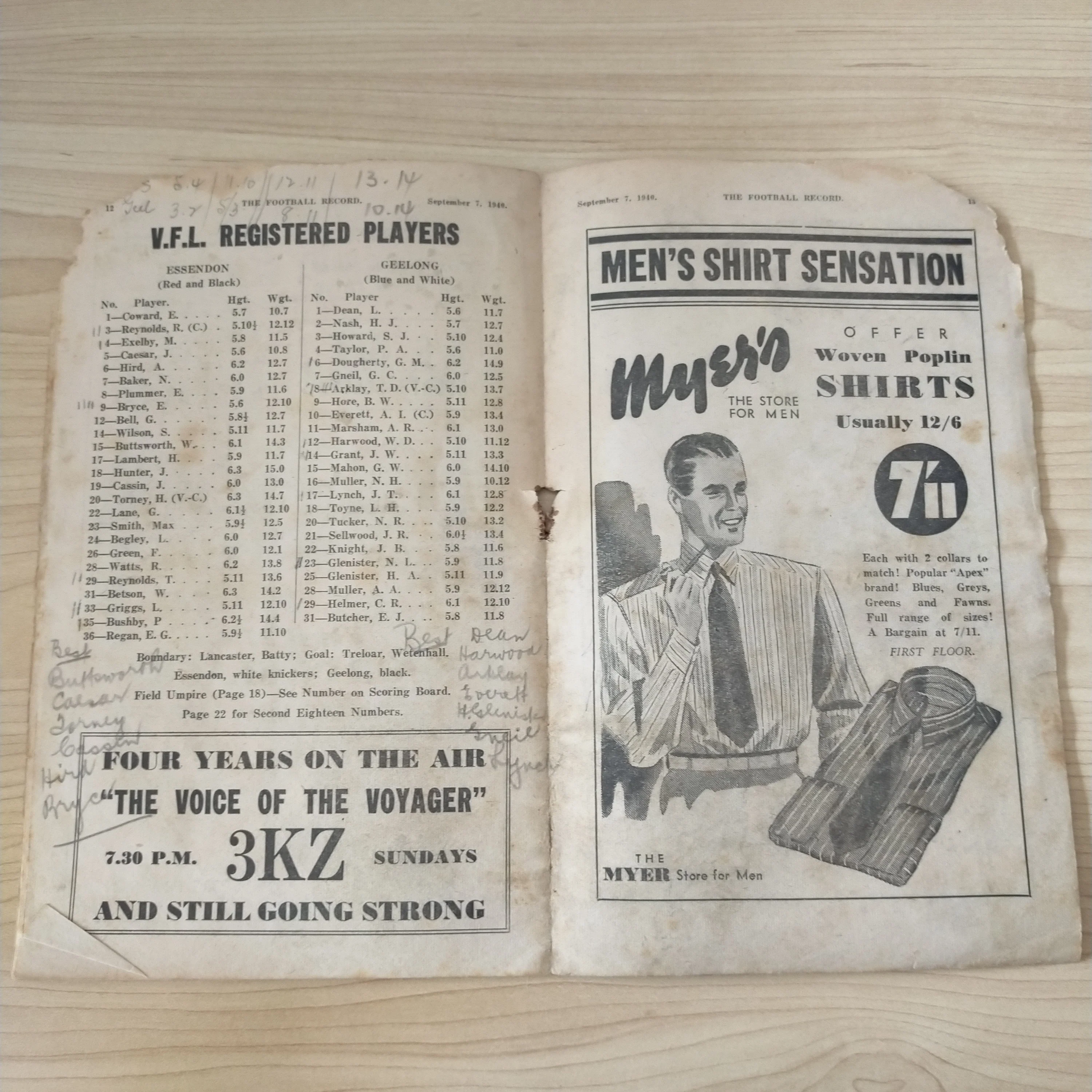 VFL 1940 September 7 First Semi Final Essendon v Geelong Football Record - Image 7