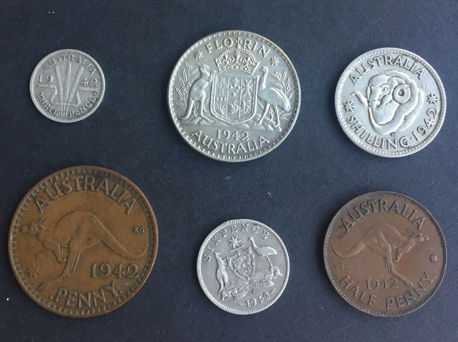 Australia 1942 Pre Decimal 6 Coin Set including 4 silver IDEAL BIRTHDAY GIFT