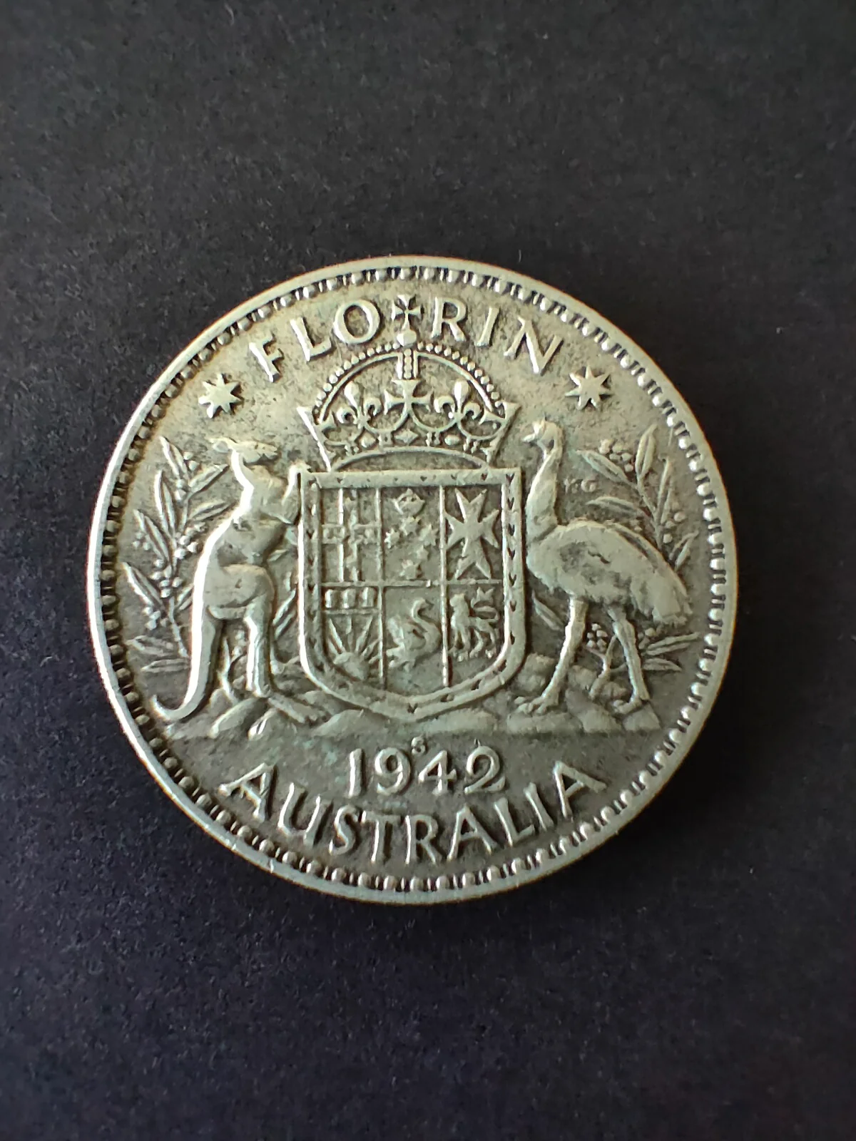 Australia 1942S 2/- Florin Silver Coin Fine Condition