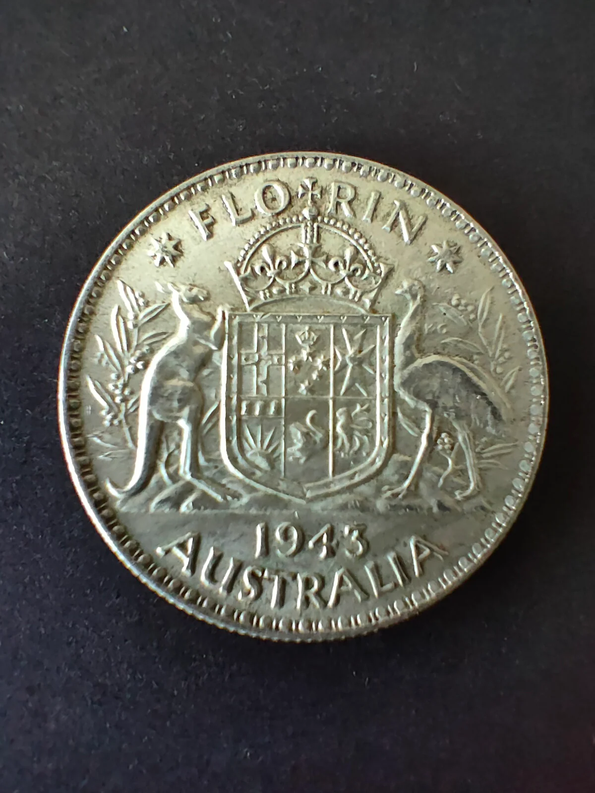 Australia 1943 2/- Florin Silver Coin Fine Condition