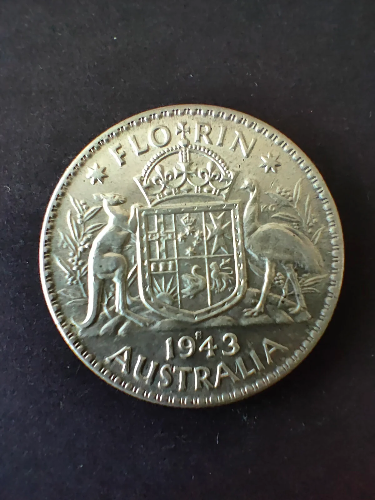 Australia 1943S 2/- Florin Silver Coin Fine Condition