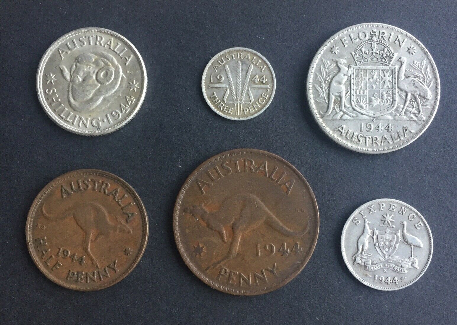Australia 1944 Pre Decimal 6 Coin Set including 4 silver IDEAL BIRTHDAY GIFT - Image 2