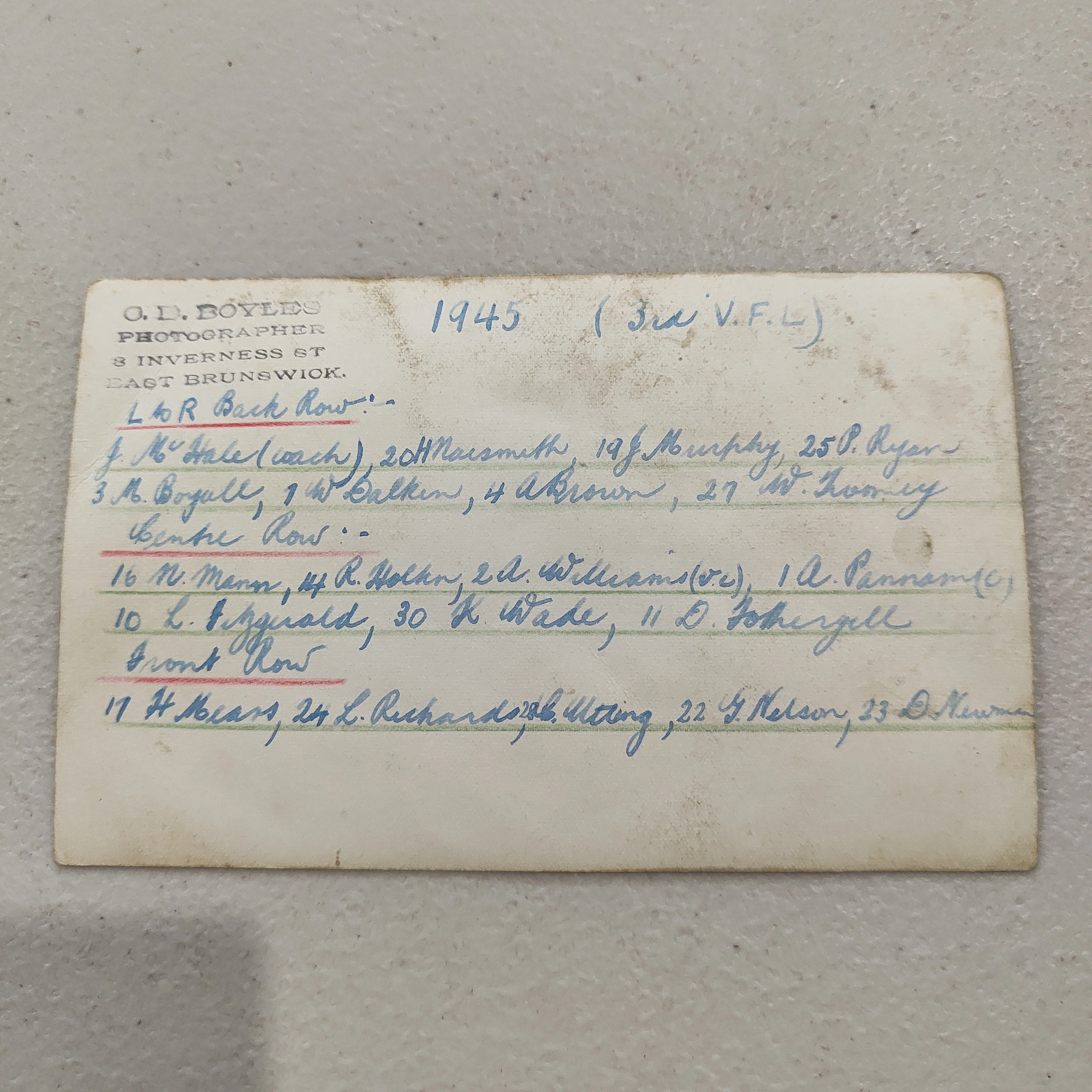 1945 Collingwood Football Club Genuine Photograph Postcard - Image 2