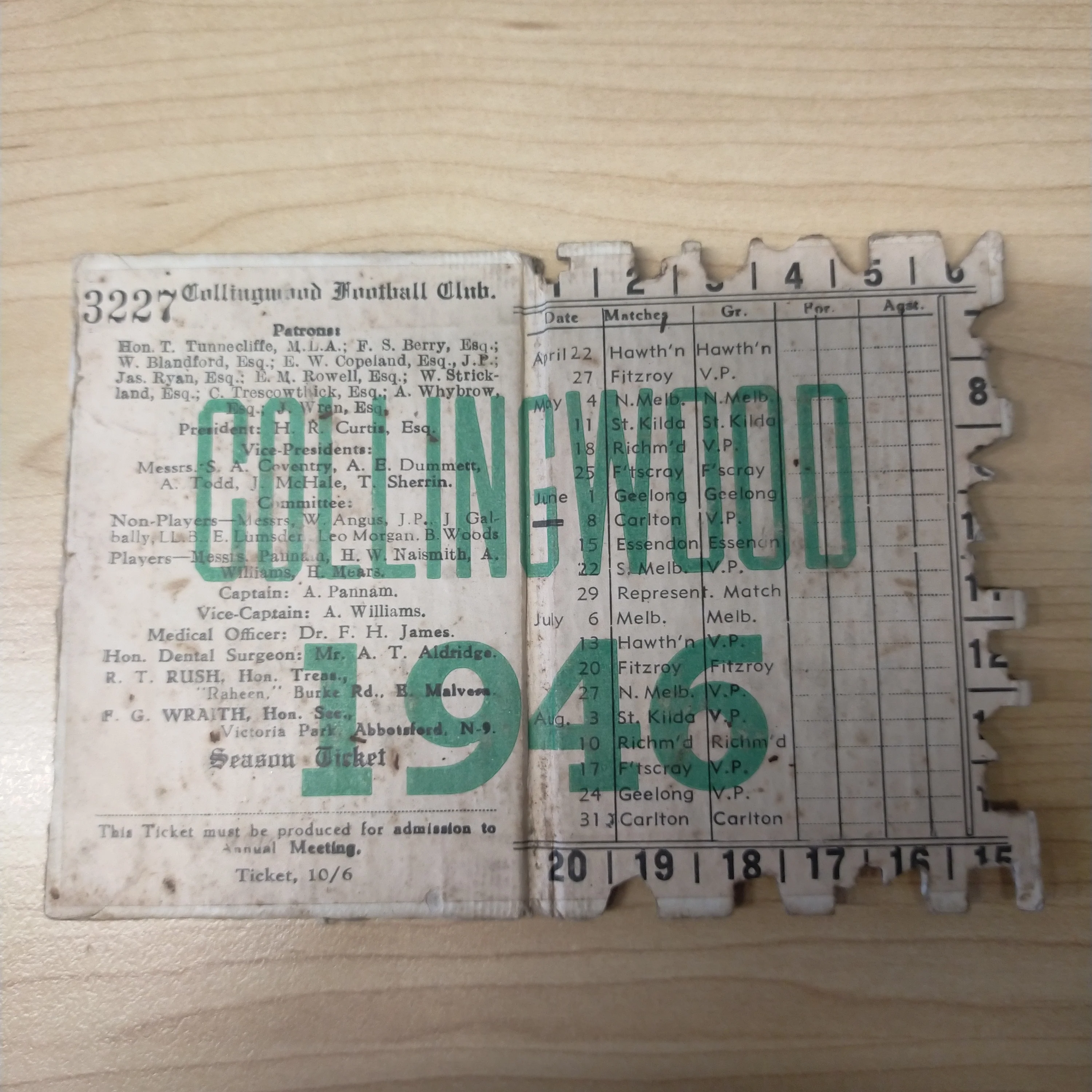VFL 1946 Collingwood Football Club Members Season Ticket - Image 3