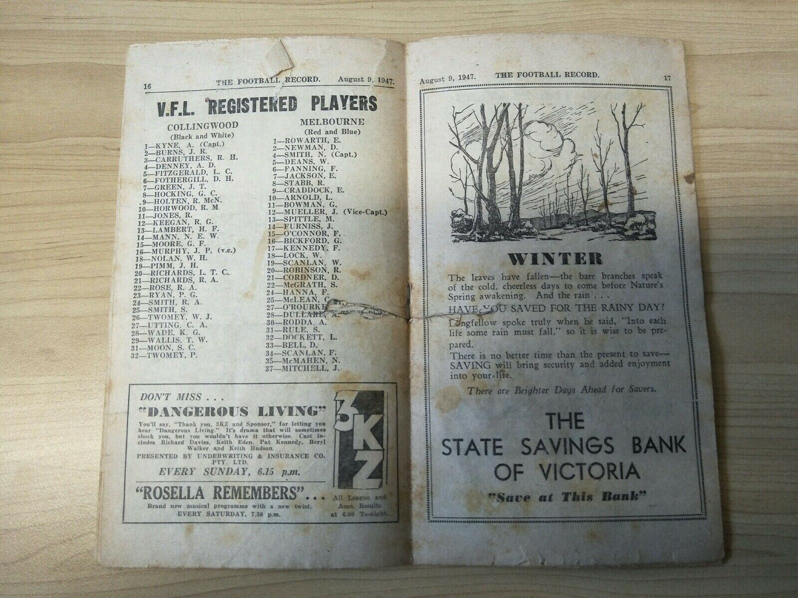 VFL 1947 August 9th. Football Record Collingwood v Melbourne - Image 3