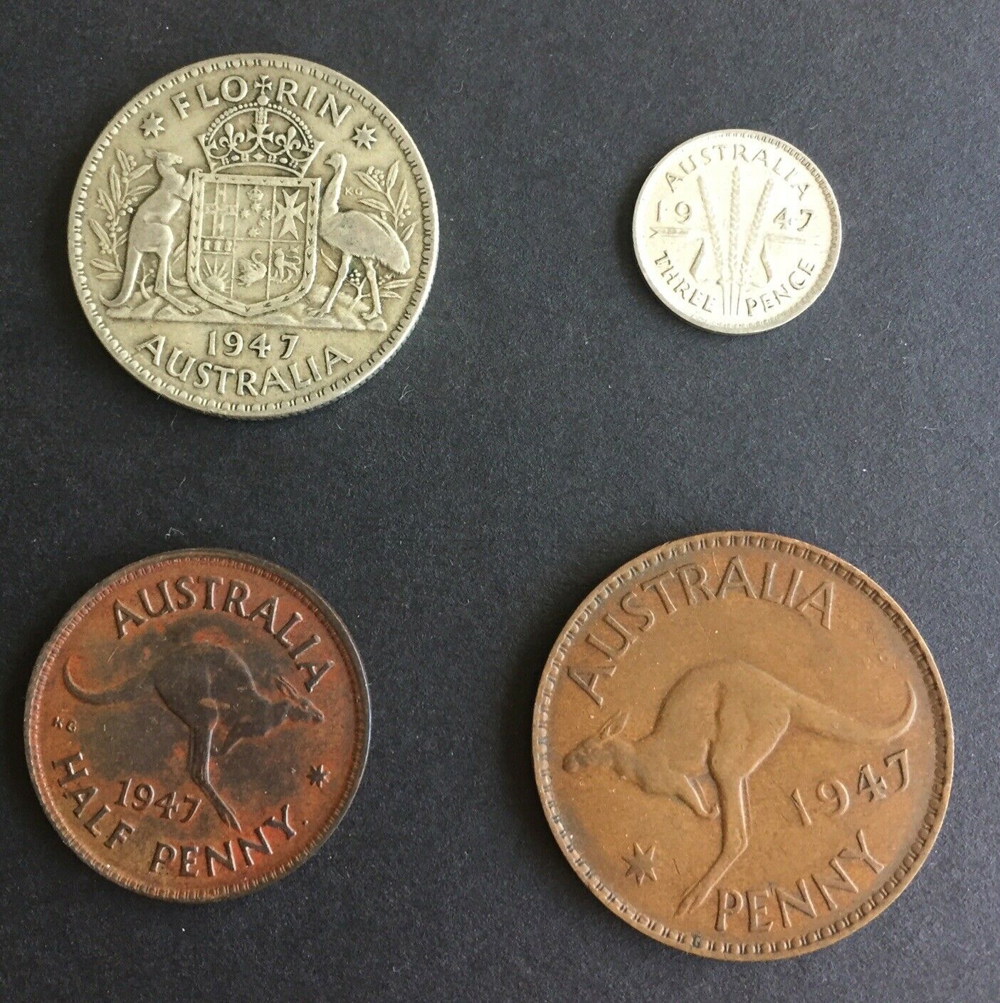 Australia 1947 Pre Decimal 4 Coin Set including 2 silver IDEAL BIRTHDAY GIFT
