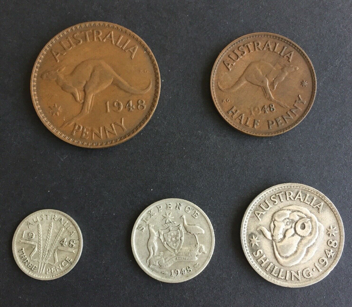 Australia 1948 Pre Decimal 5 Coin Set including 3 silver IDEAL BIRTHDAY GIFT