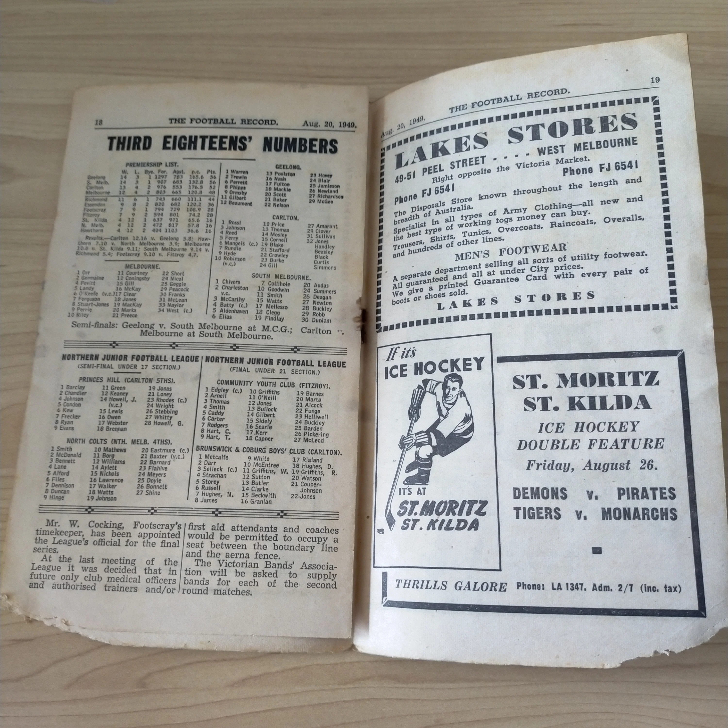 VFL 1949 August 20 Geelong v North Melbourne Football Record - Image 3