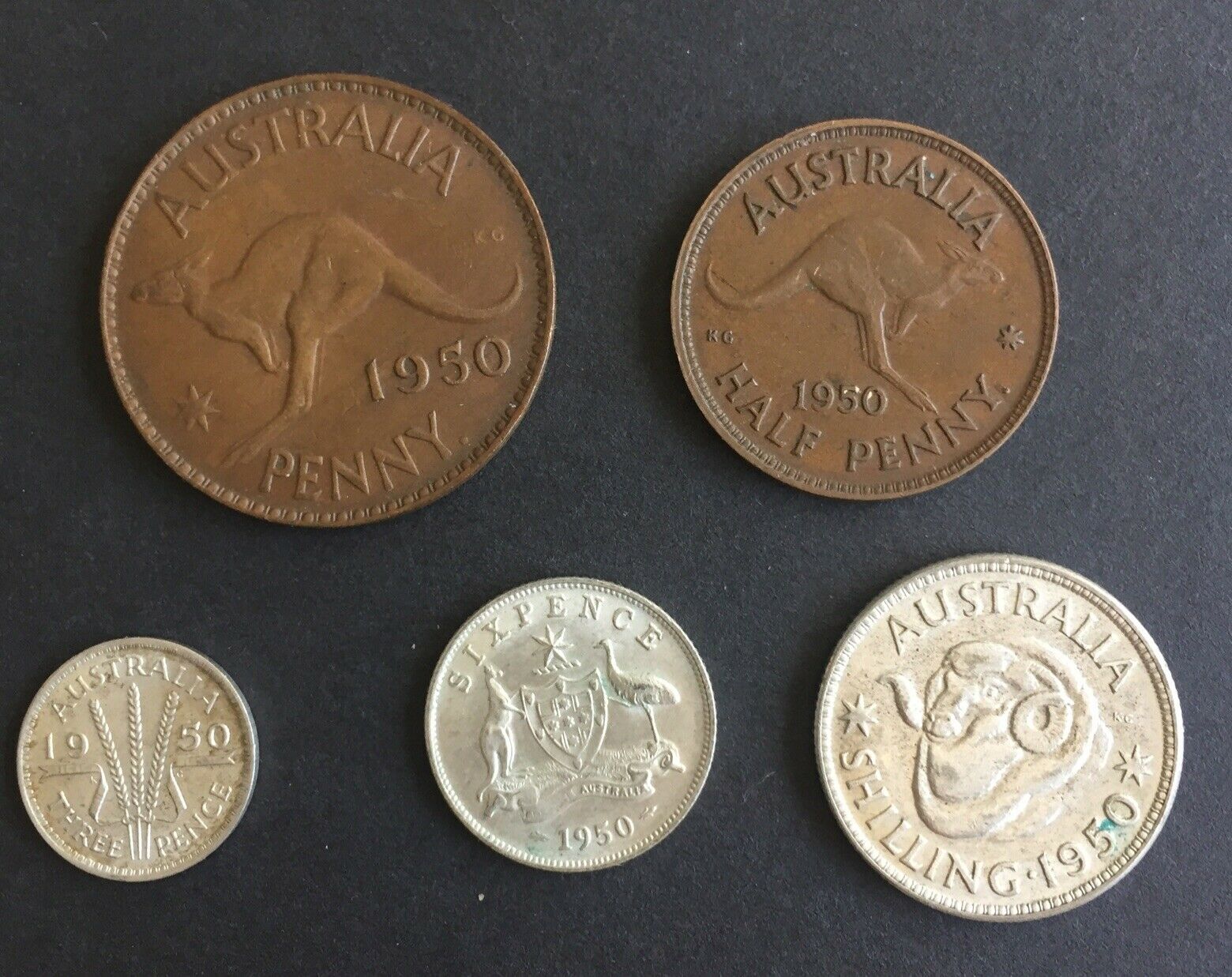 Australia 1950 Pre Decimal 5 Coin Set including 3 silver IDEAL BIRTHDAY GIFT - Image 2