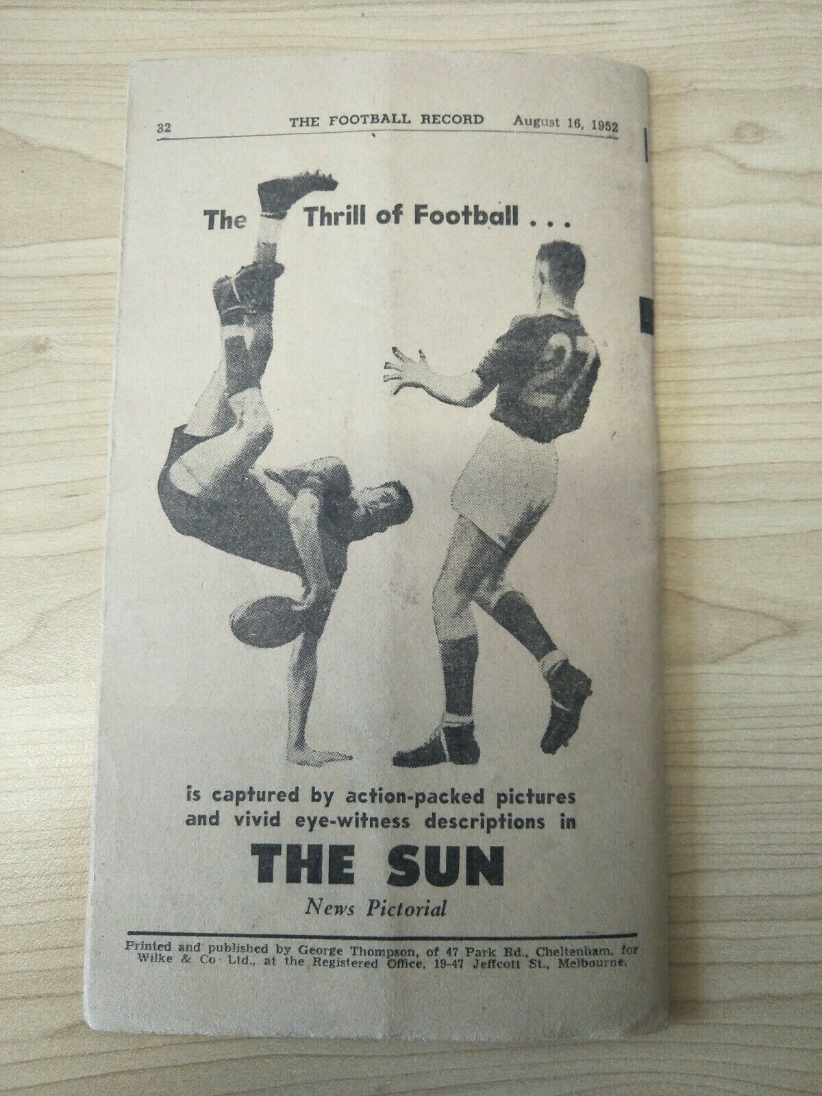 VFL 1952 August 16th Football Record Carlton v Collingwood - Image 2