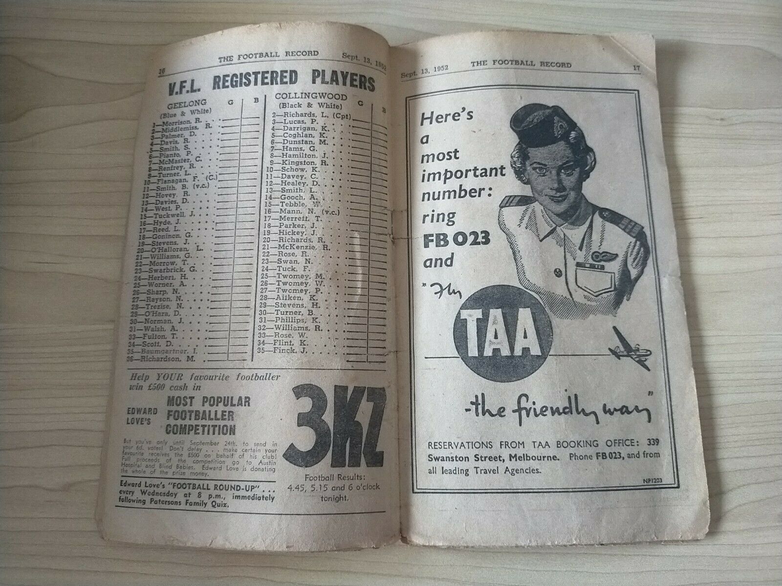 VFL 1952 September 13 Football Record 2nd Semi Final Geelong v Collingwood - Image 3