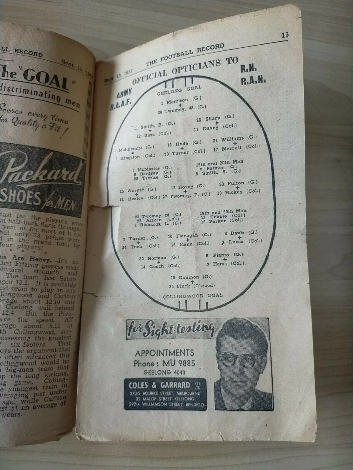 VFL 1952 September 13 Football Record 2nd Semi Final Geelong v Collingwood - Image 4