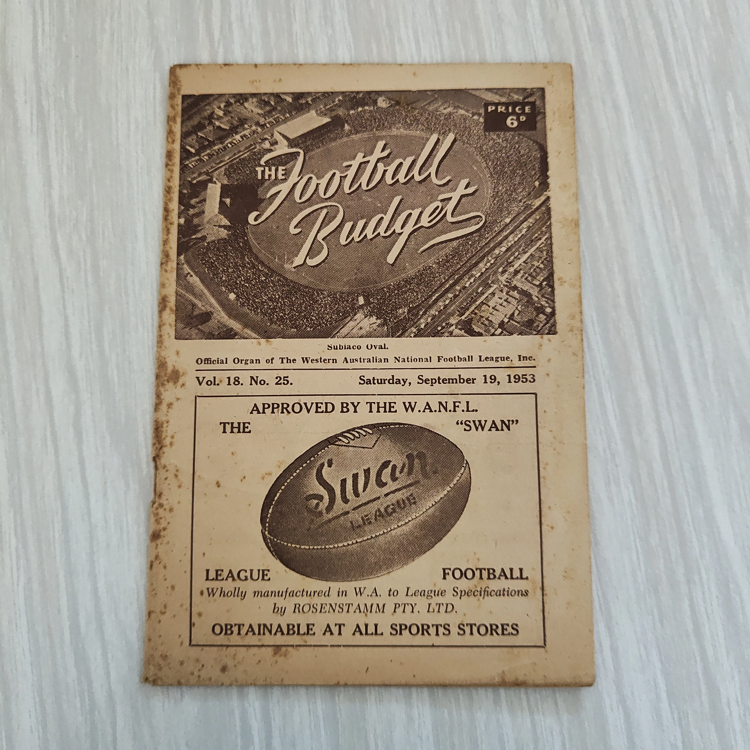 Football 1953 September 19 The Football Budget Western Australia Football League Football Record