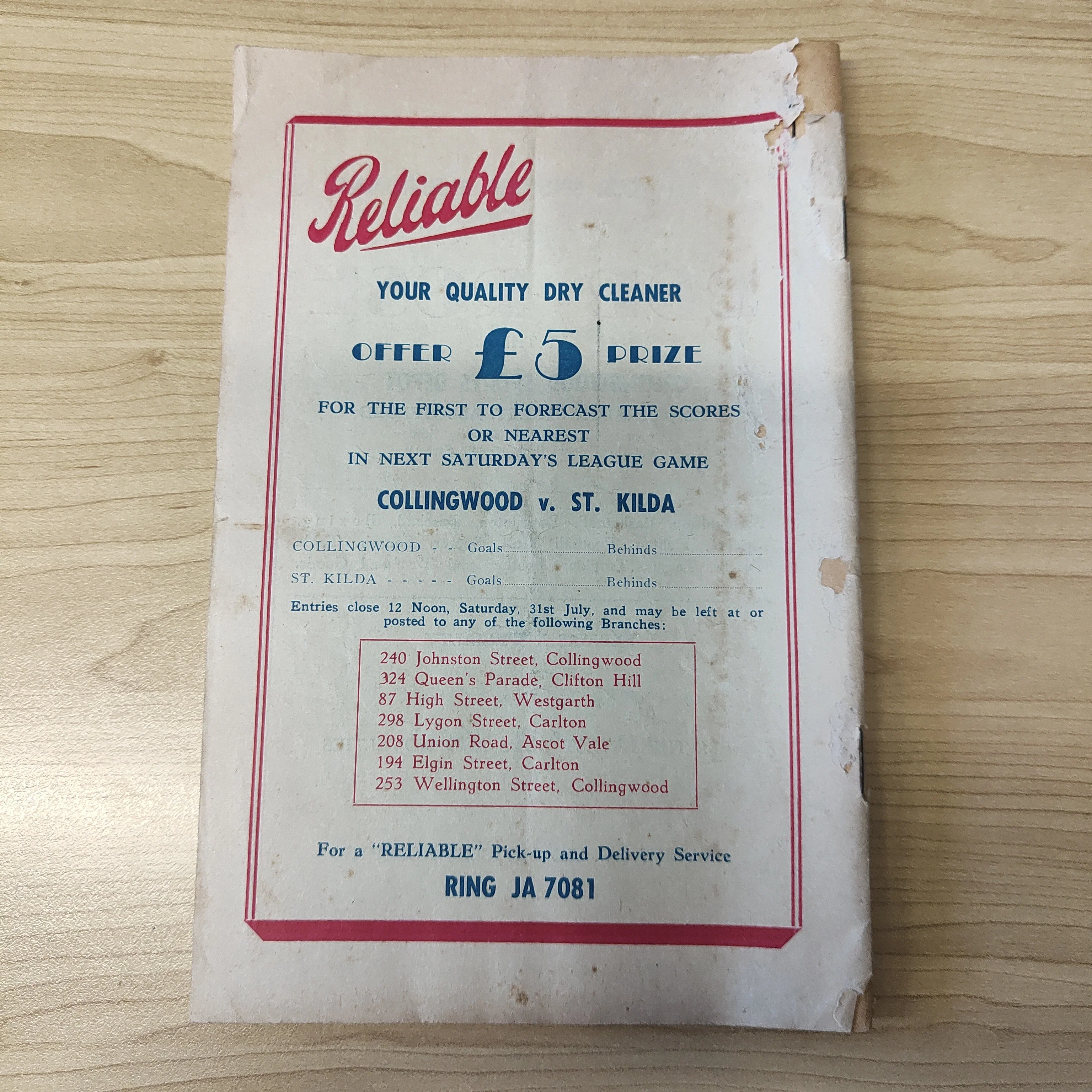 VFL 1954 Interstate Souvenir Football Record South Fremantle v Collingwood - Image 2