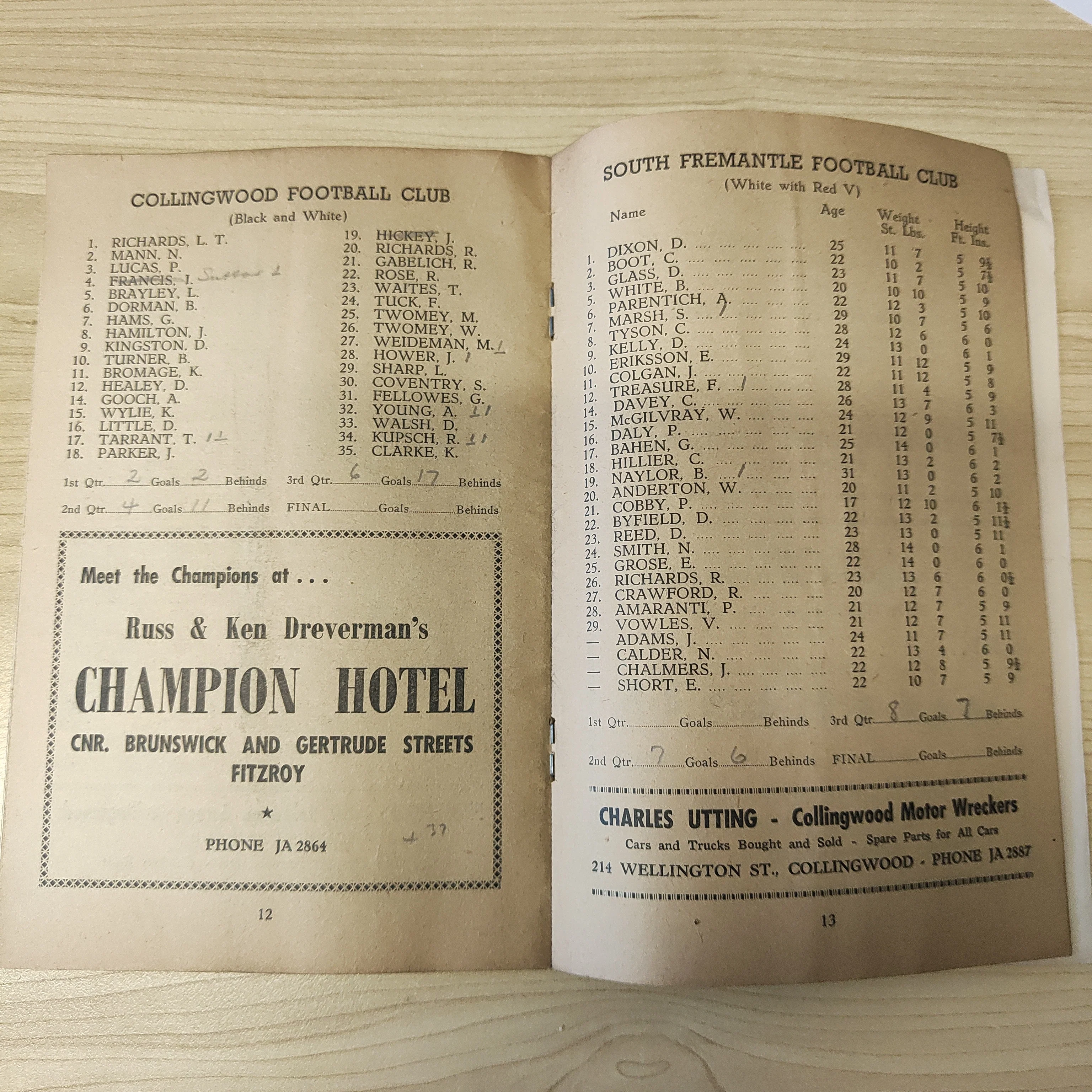 VFL 1954 Interstate Souvenir Football Record South Fremantle v Collingwood - Image 3
