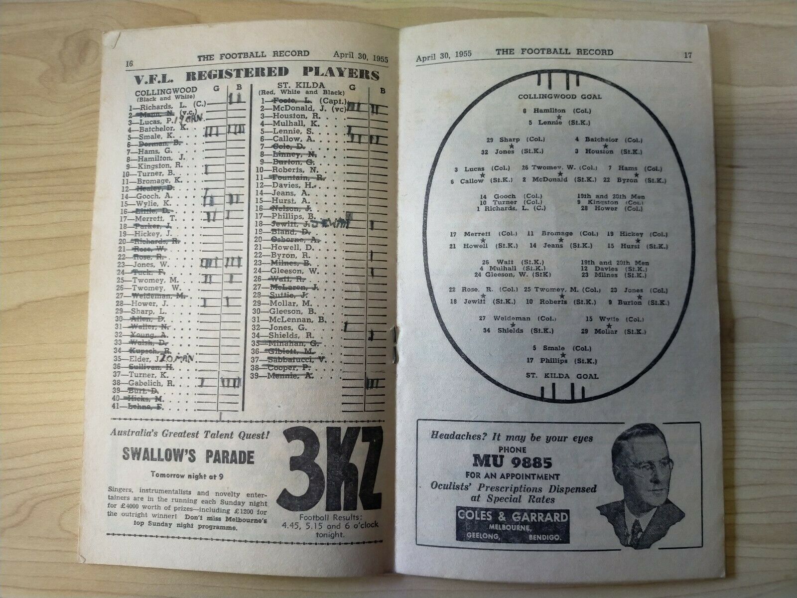 VFL 1955 April 30 Football Record Collingwood v St Kilda - Image 2