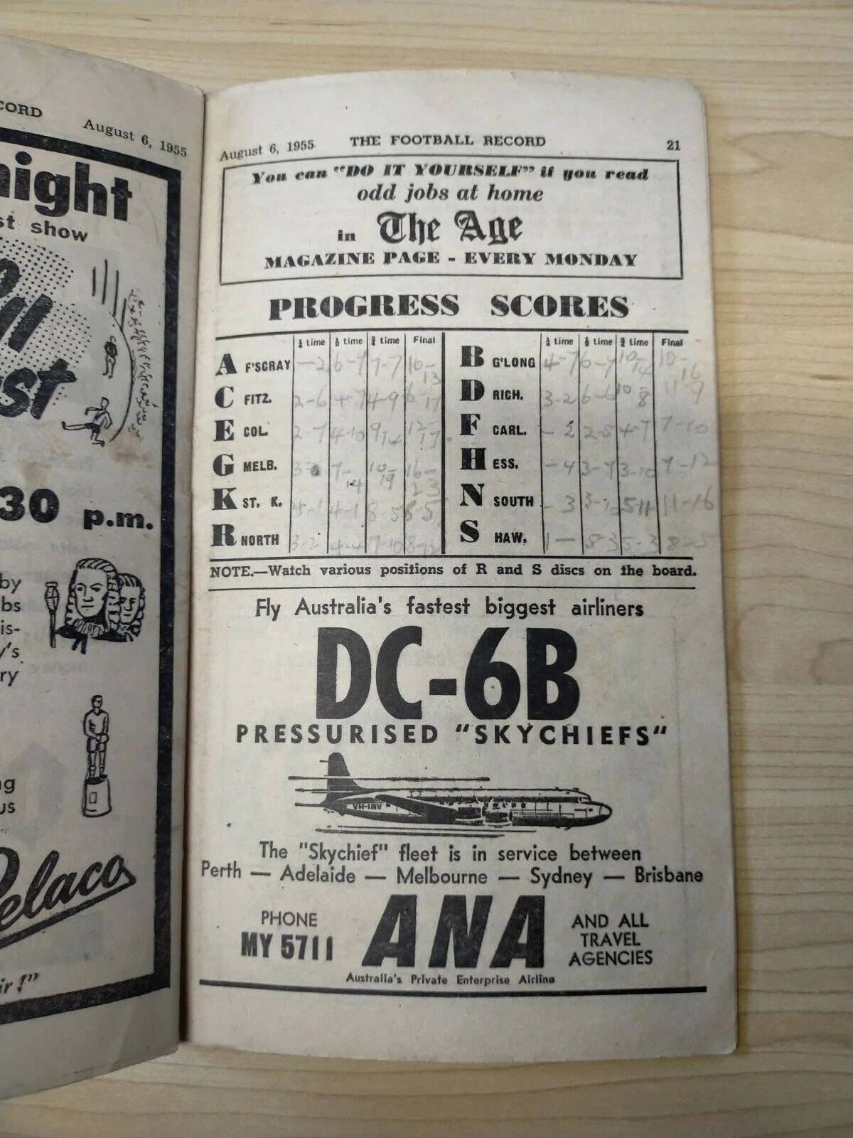 VFL 1955 August 6 Football Record Collingwood v Carlton - Image 3